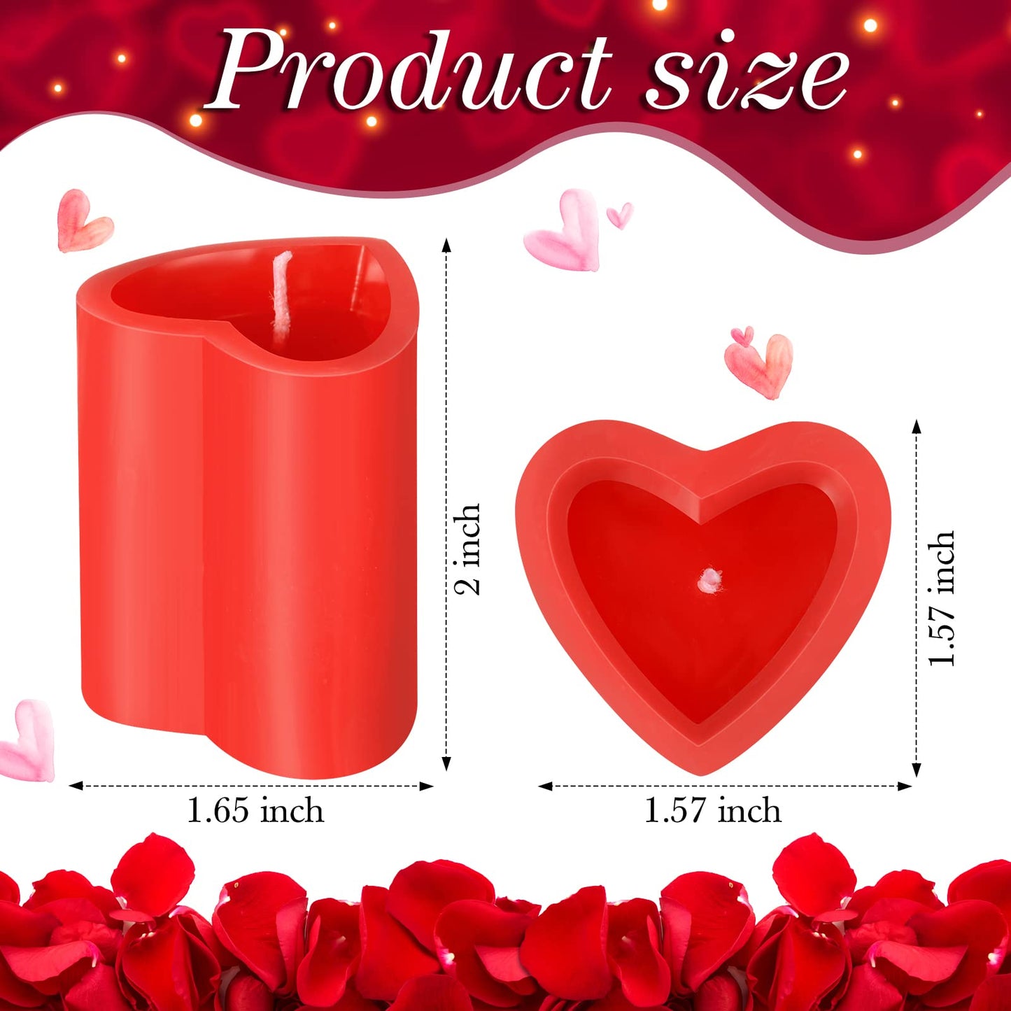 Honoson 6 Pcs 2'' x 1.65'' Red Heart Shaped Tea Lights: Long Lasting, Odorless, Modern, Solid Heart Candle for Valentine's Day, Wedding, Romance