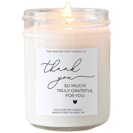 The Dancing Wick Candle – Thank You Candle – Eucalyptus & Tea Scented Soy Wax – Gratitude Gift – Appreciation, Coworker, Client, Hostess – 8 oz, Hand-Poured – Made in the USA (Thank You)