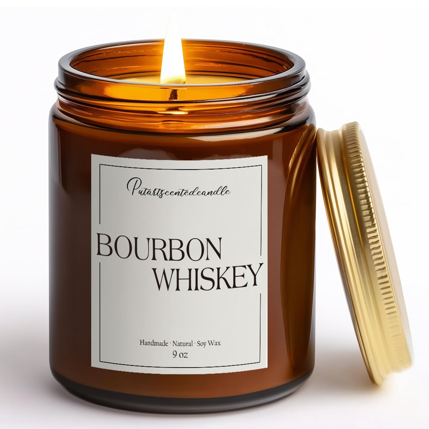 Putart Bourbon Whiskey Scented Candle for Home, Natural Soy Wax Aromatherapy Non Toxic Candle Gifts for Women & Men, Handmade Highly Scented & Long Lasting Jar Candle for Stress Relief (9oz)