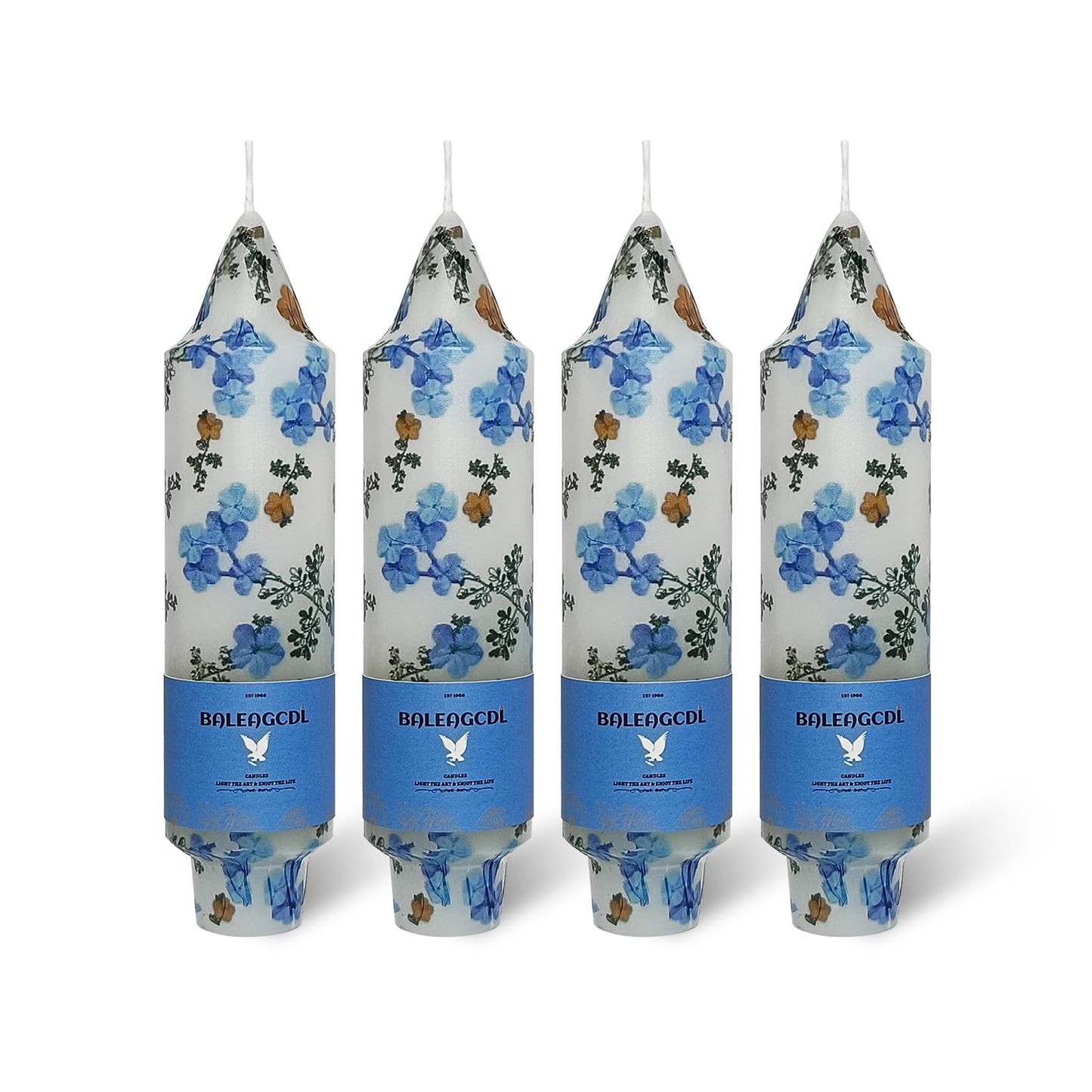 Handmade Smokeless Forget-Me-Not Short Taper Candles, 5 Inch 4 Pack Unscented Candle of Stable Flame for Holiday Party Weddings Home Decoration