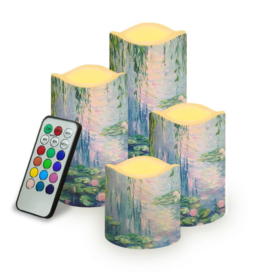Cozeyat Garden Floral Valentines Day Flameless Candles Set of 4 Battery Powered LED Pillar Candles with Remote Timer Flickering Flame for Home Table Decor