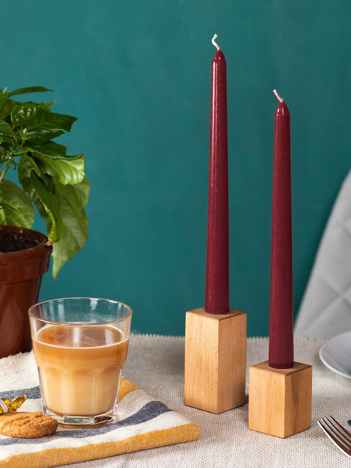 CANDWAX Burgundy 10 inch Taper Candles Pack of 4 - Unscented Dripless Burgundy Candlesticks - Perfect as Christmas Decorations and Home Decor for Dinner Table Centerpieces - Christmas Taper Candles
