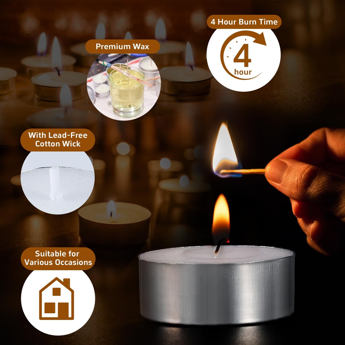 Yihurlm 200 Pack Tea Lights Candles Bulk,4 Hours Burning Long Time, Unscented White Tealight Candles, Smokeless Tea Lights for Home Weddings Shabbat Emergencies