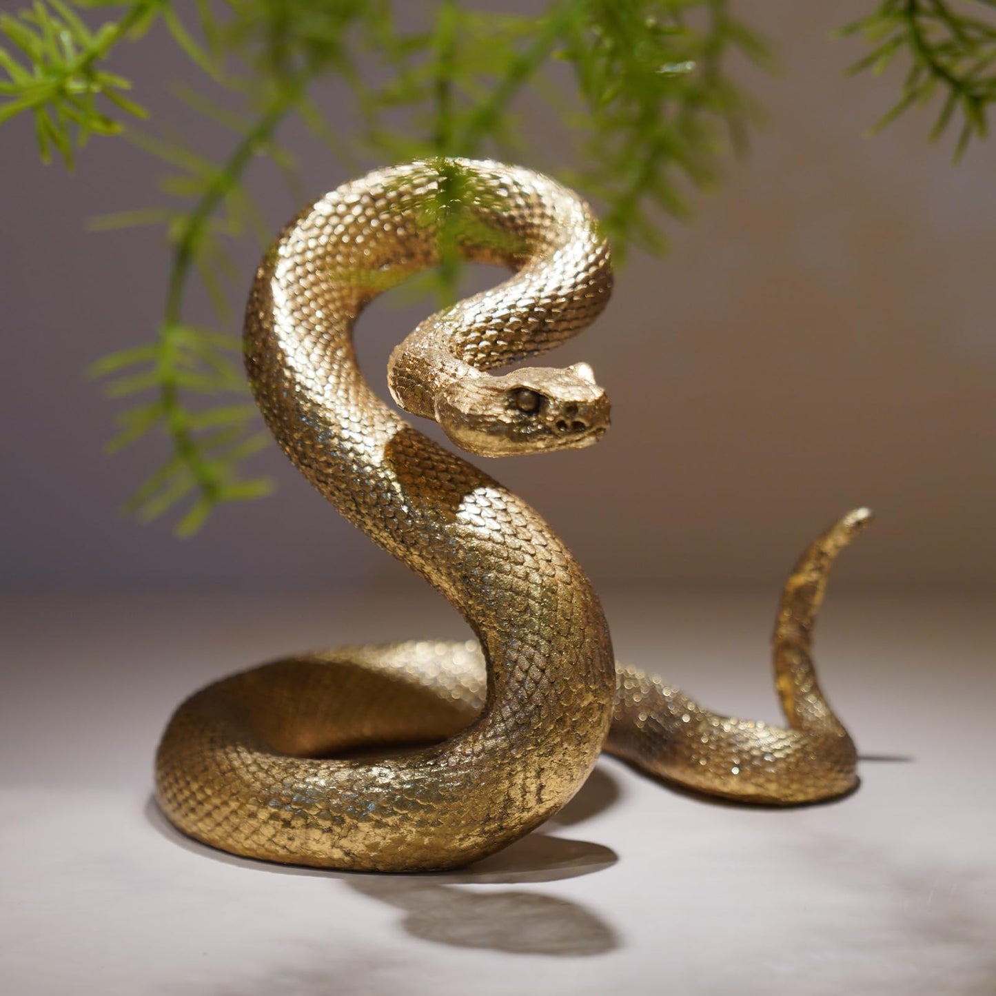 Guichifun Snake Statue Decor Collectible Figurines - Gold Resin Animal Chinese New Year Mascot Home Shelf Office Table Halloween Christmas Decoration 7.25 x 7.25 x 6.5 Inch
