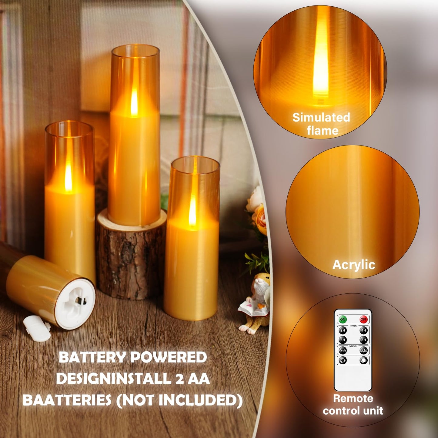 kakoya Flameless LED Candles Upgraded Realistic Flickering Flame,7Pcs Battery Operated Candles with Remote Timers,LED Pillar Candles for Home Decor,Christmas,and Parties（Gold）