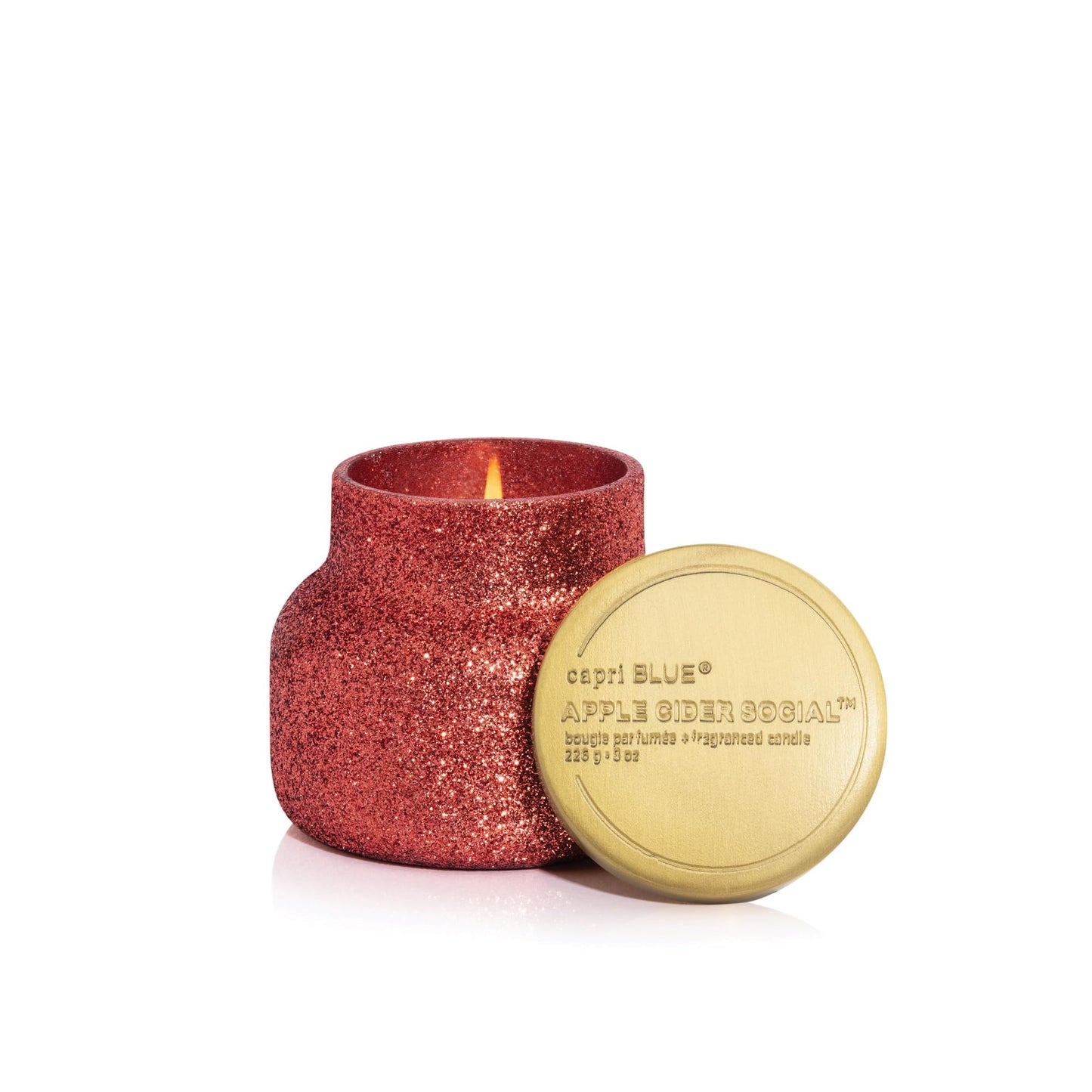 Capri Blue Petite Glam Jar Candle - Long Lasting Soy Wax Blend - Glitter Candles for Home Scented with Luxury Holiday Scents - Notes of Crisp Apple, Cinnamon & Pear (Apple Cider Social, 8 oz)
