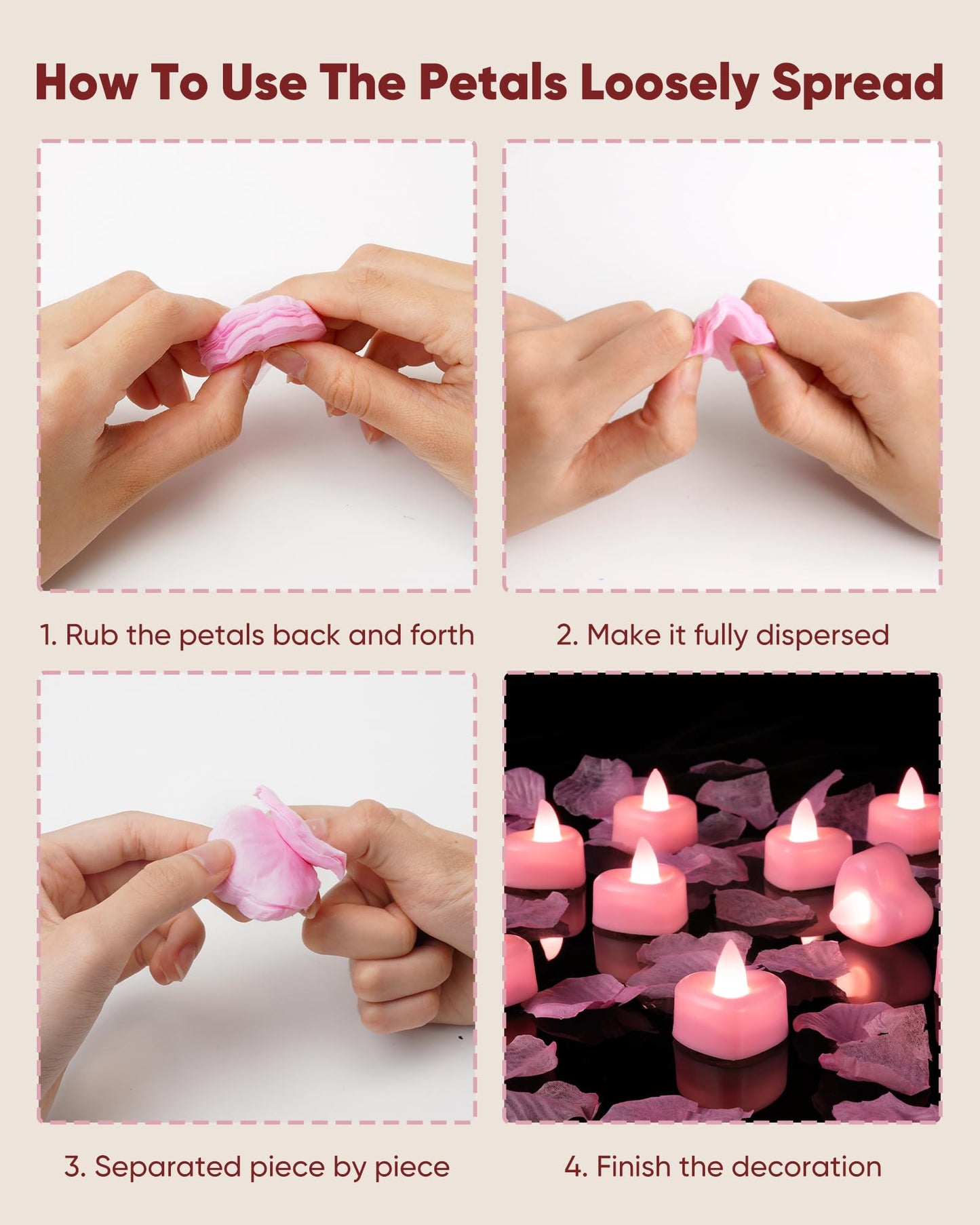 Amagic 1000 Pieces Pink Artificial Rose Petals with 12 Pink Heart LED Tea Lights, Rose Petals and Candles Set for Proposal, Anniversary, Romantic Night, Wedding Decor