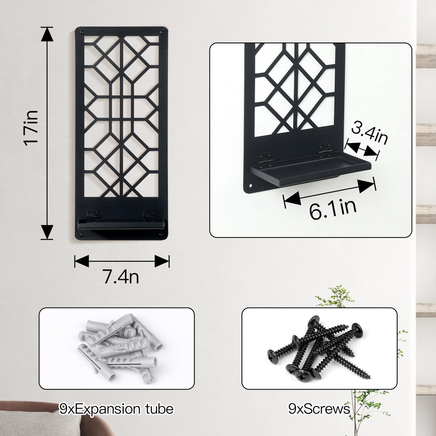 Zzbakress 2 Pcs Black Metal Wall Art Bathroom Decor Candle Holder Wall Art Retro Line Wall Decor Living Room Minimalist Metal Wall-Mount Candle Sconces for Dining Room Bedroom Kitchen (Black-Retro)