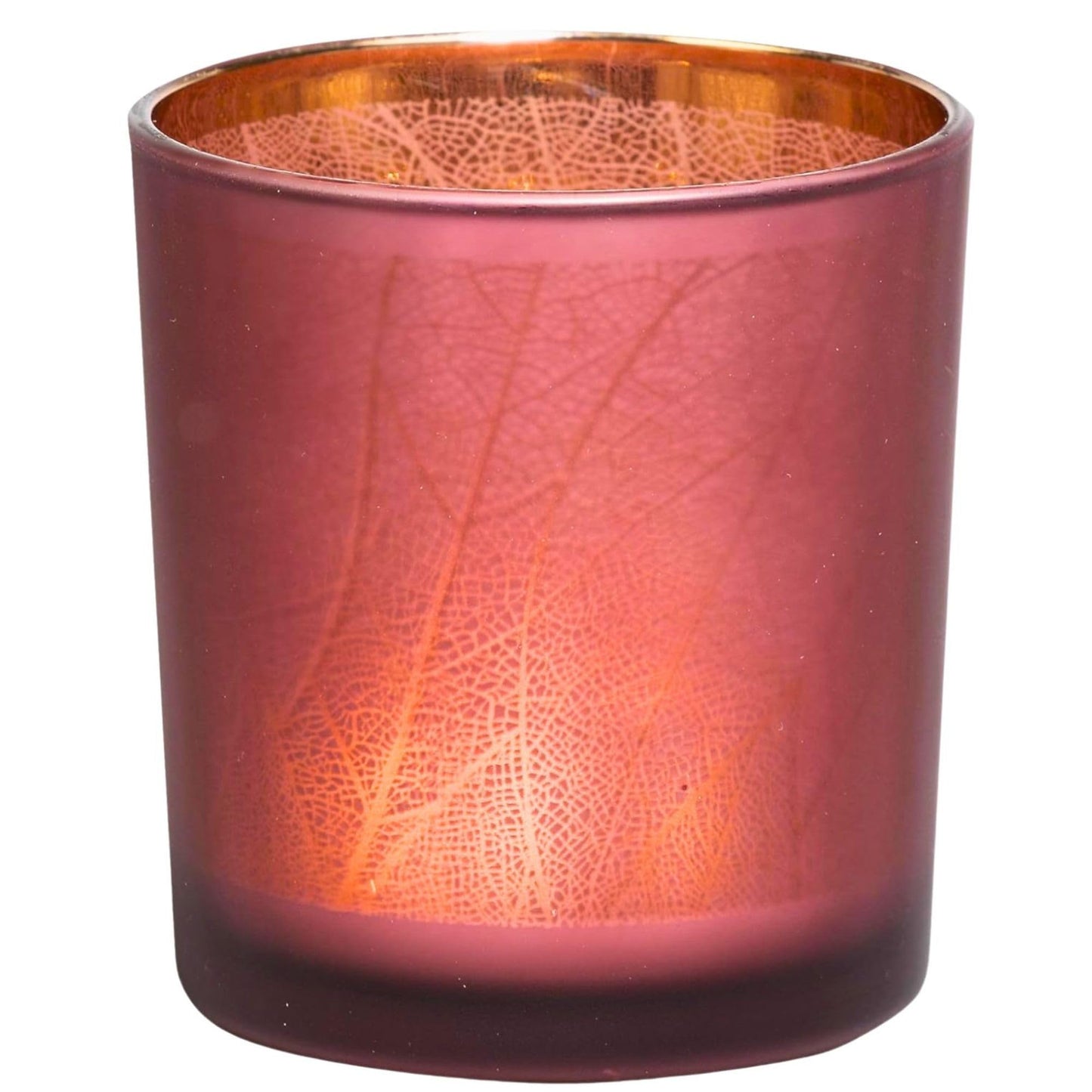 Biedermann & Sons Taro Leaf Glass Candle Holders (Set of 4), Russet Red with Laser Etched Leaves, 4 Inch Diameter x 5 Inch Tall, Warm Ambient Decor for Tables and Shelves