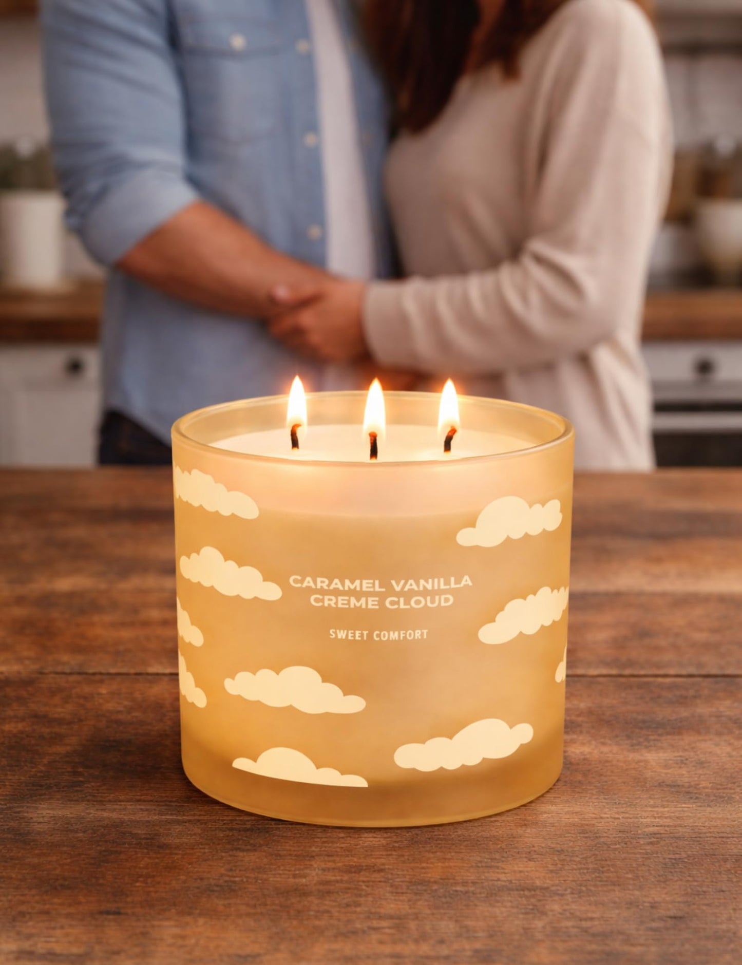 Caramel Vanilla Creme Scented Candle | Large 3 Wick Scented Soy Candle for Home | 14.5oz Warm Vanilla Caramel Candle | Creme Brulee Toffee Candles | Long Lasting Clean Burn | Gift for Women & Men