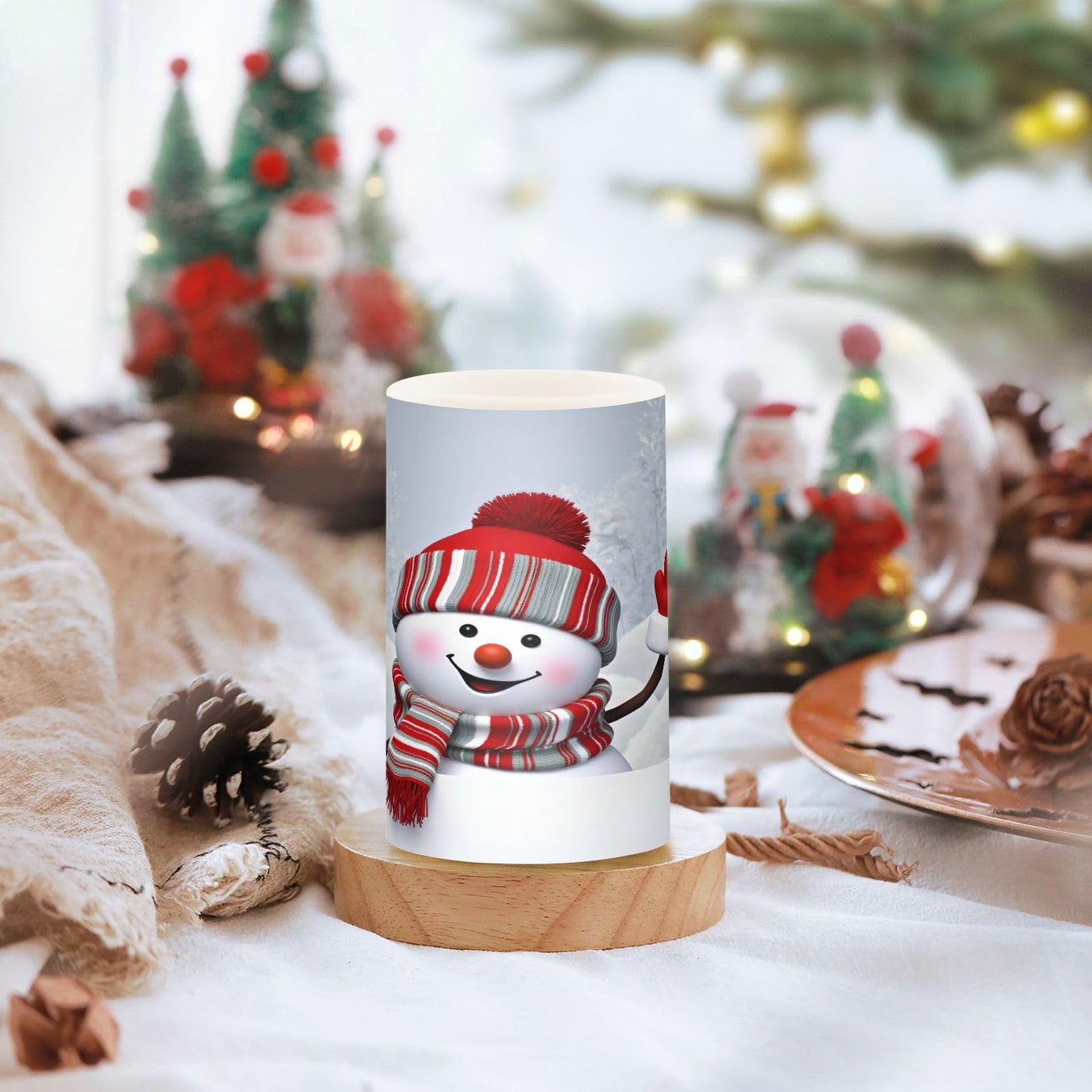 ALAZA Christmas Cute Snowman Winter Flickering Flameless Candles Battery Operated with Remote Timer,Tea Light Candles LED Pillar Votive Candles Set of 2 for Outdoor Indoor Decorations