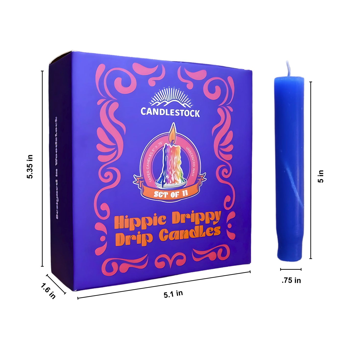 Candlestock Hippie Drippy Drip Candles - Pack of 11 Dripping Taper Candles - Wine Bottle Melting Candles (Hippie Rainbow)