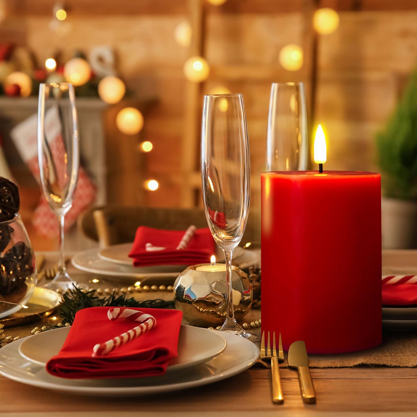 Eywamage Red Flameless Pillar Candles with Remote, Flickering Battery Operated LED Wax Candles Set of 3
