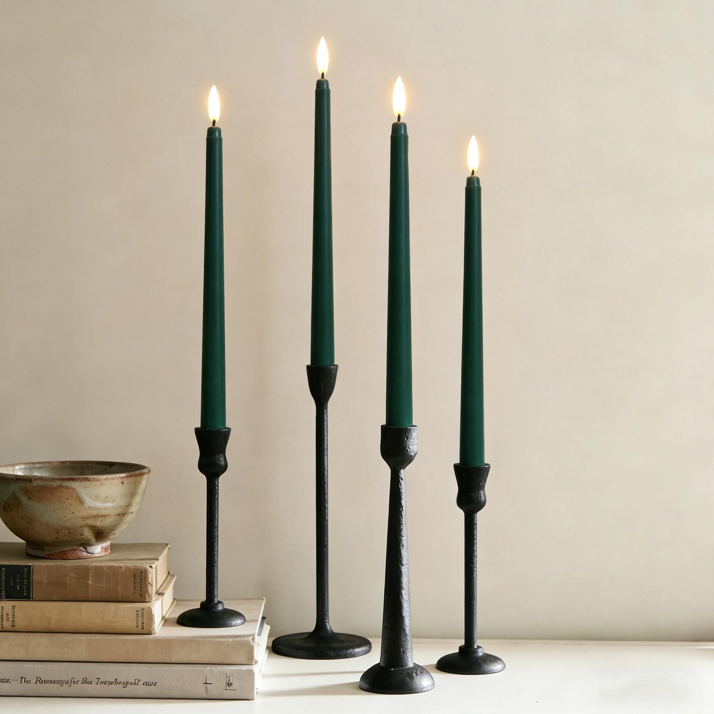 Ni-JASW Green Flameless Taper Candles with Remote Timer, Flickering Battery LED Candlesticks Spring Home Decor Set of 12