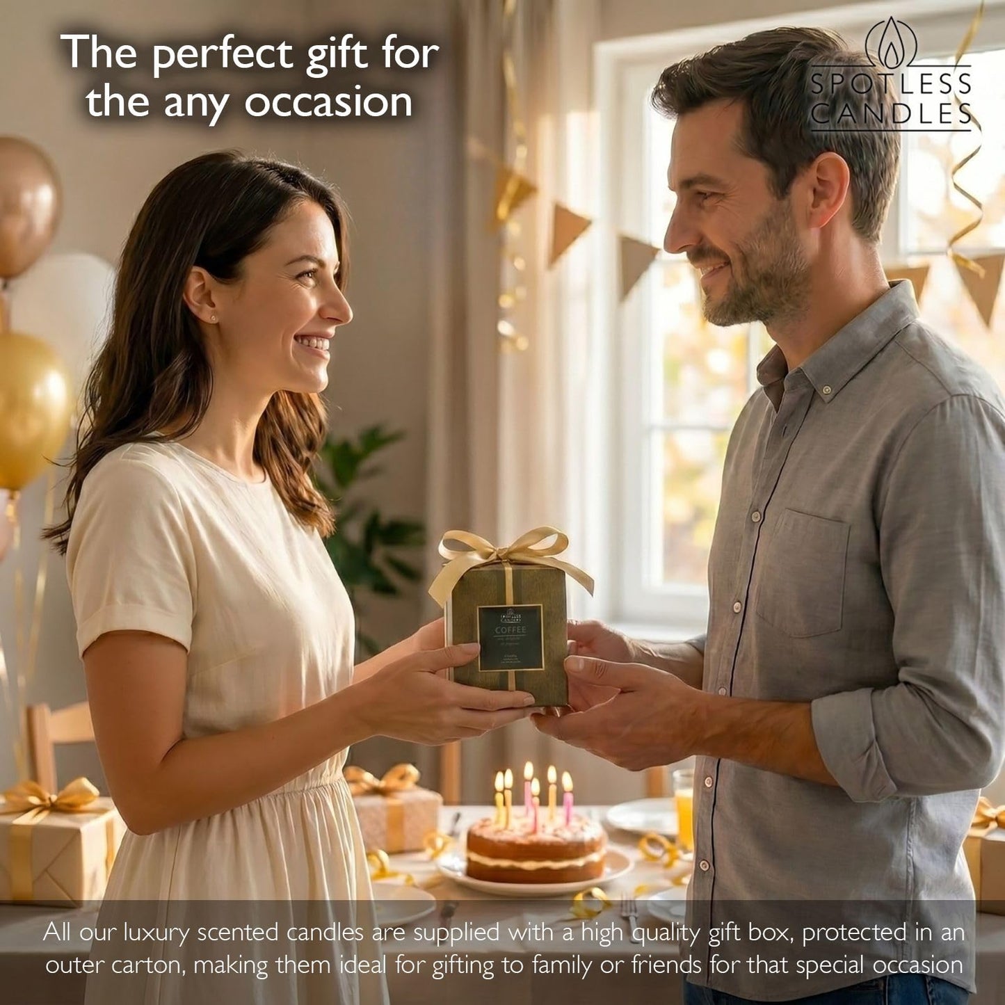 Coffee Candle; 9.7oz, 55 Hrs Burn Time, Soy Wax Brown Frosted Jar with Crackling Wooden Wick & Luxury Gift Box with Gold Foil Strip: Coffee Scented Candle by Spotless Candles
