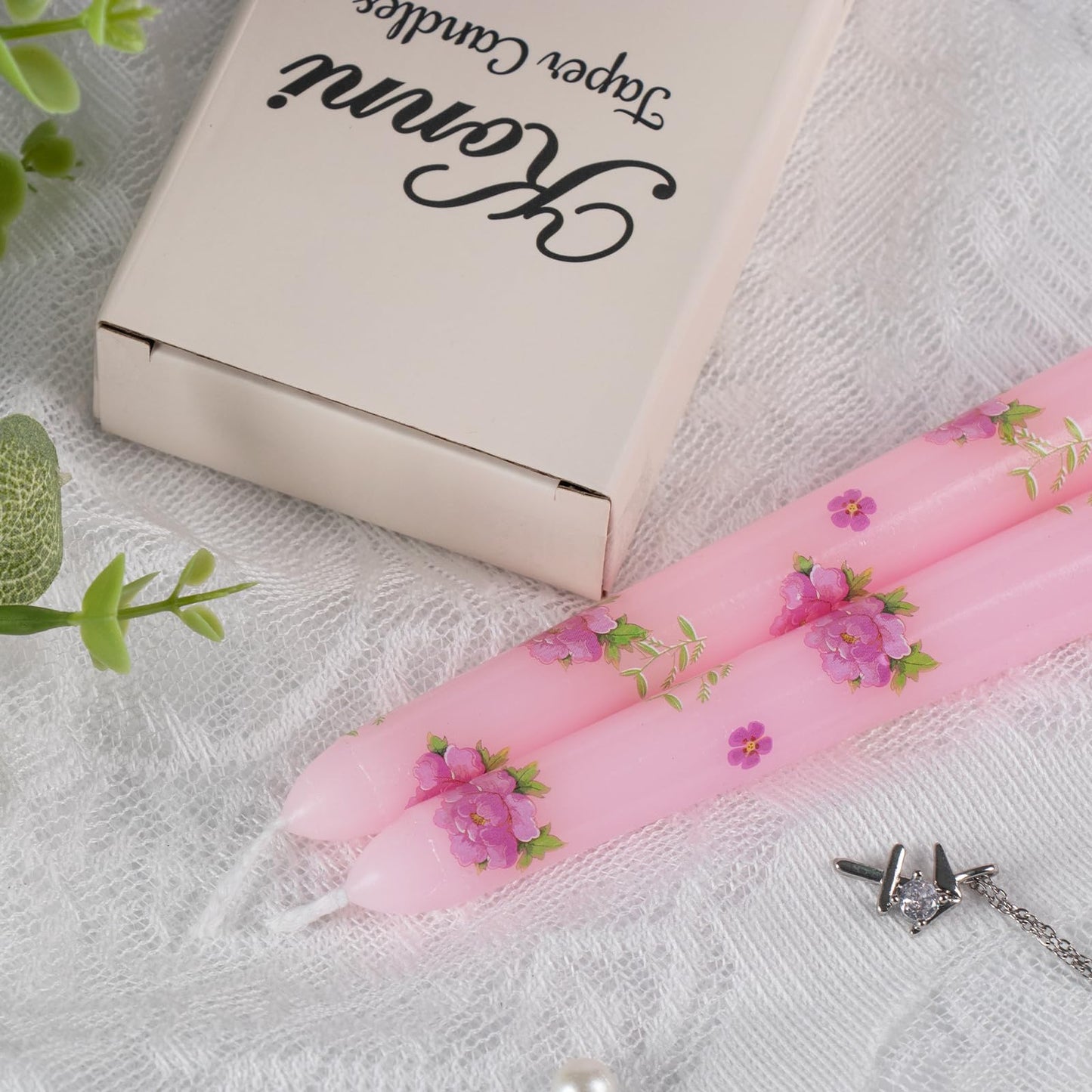 Taper Candles,10 inch 2pc Pink Tapered Candles with Peony Printed, Unscented and Smokeless Long Burning Candles,Tall Candlesticks with Cotton Wicks,Ideal for Weddings, Home Décor