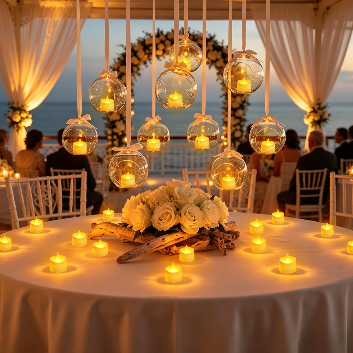 Dual-Flame Flickering Flameless LED Tealight Candles, Battery Operated Tea Lights with Realistic Warm Yellow Glow, 200+ Hour Long-Lasting Fake Candles for Home Wedding Votive Decor (Ivory, 24 Pack)