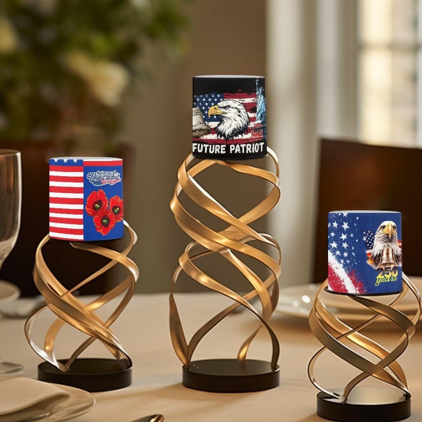 NETILGEN 250 Years American Flag Eagle 4 Pieces Flameless Candles with Remote Timer Battery Operated LED Flickering Candles for July 4th USA Independence Day Decor