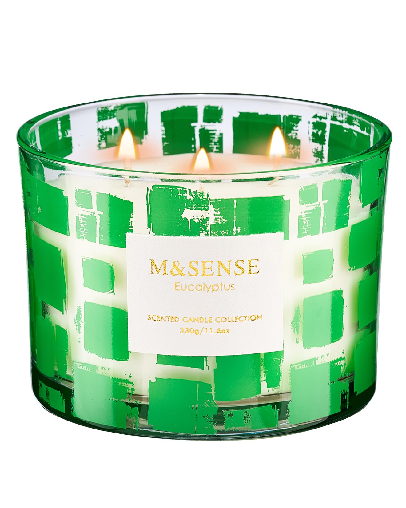 M&SENSE Eucalyptus Scented Candle, Soy Wax 11.6oz 60 Hours Long Lasting Burn, 3 Wick Organic Highly Scented Holiday Candle for Home, Party Ambiance, Fall/Winter Relaxing Gifts for Women