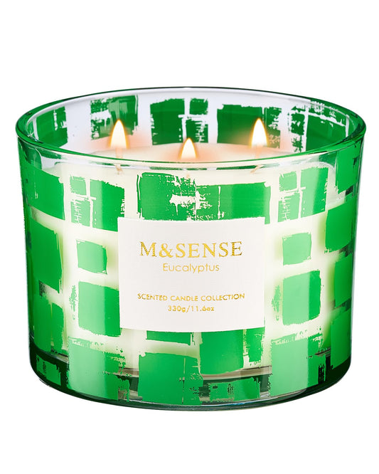 M&SENSE Eucalyptus Scented Candle, Soy Wax 11.6oz 60 Hours Long Lasting Burn, 3 Wick Organic Highly Scented Holiday Candle for Home, Party Ambiance, Fall/Winter Relaxing Gifts for Women