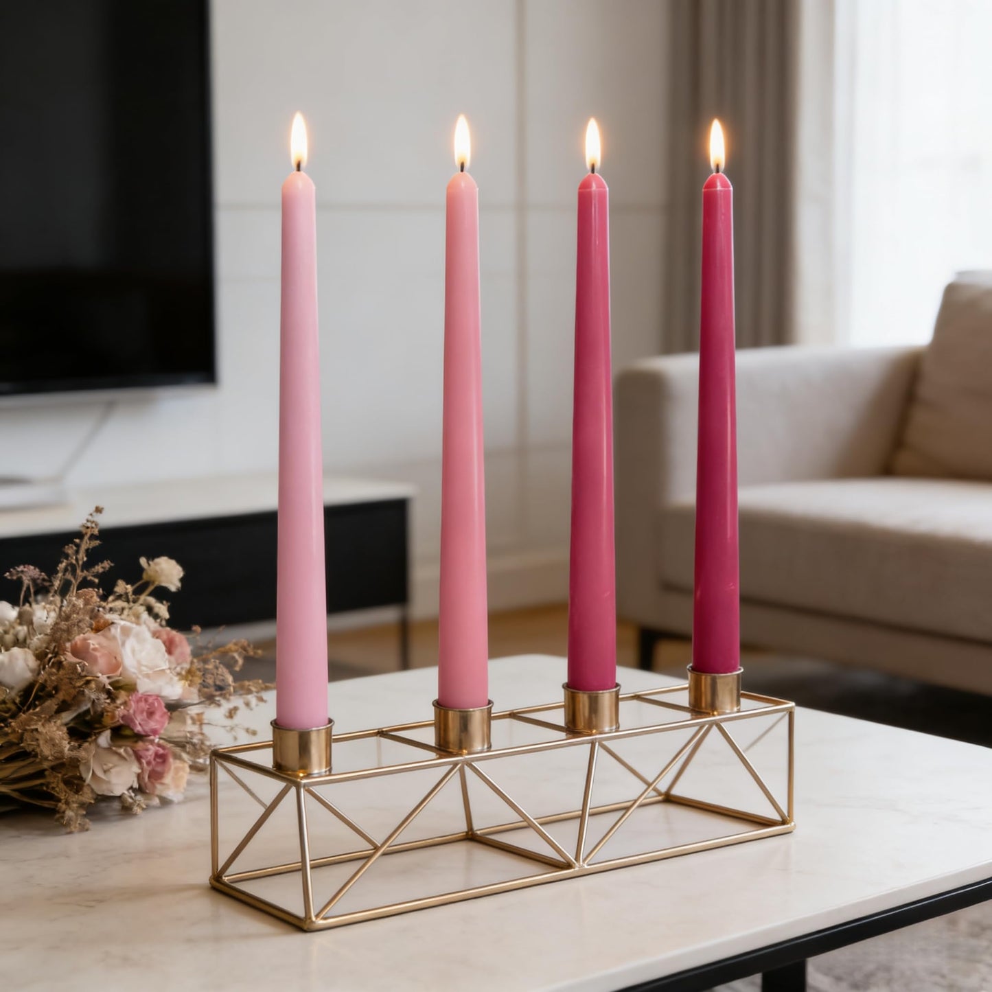 12-Pack Gradient Hot-Pink Taper Candles, 10 Inch Unscented Dripless Candlesticks, Long-Lasting Burn Time of 7-8 Hours, Perfect for Wedding Valentine's Day Dinners Parties and Home Décor