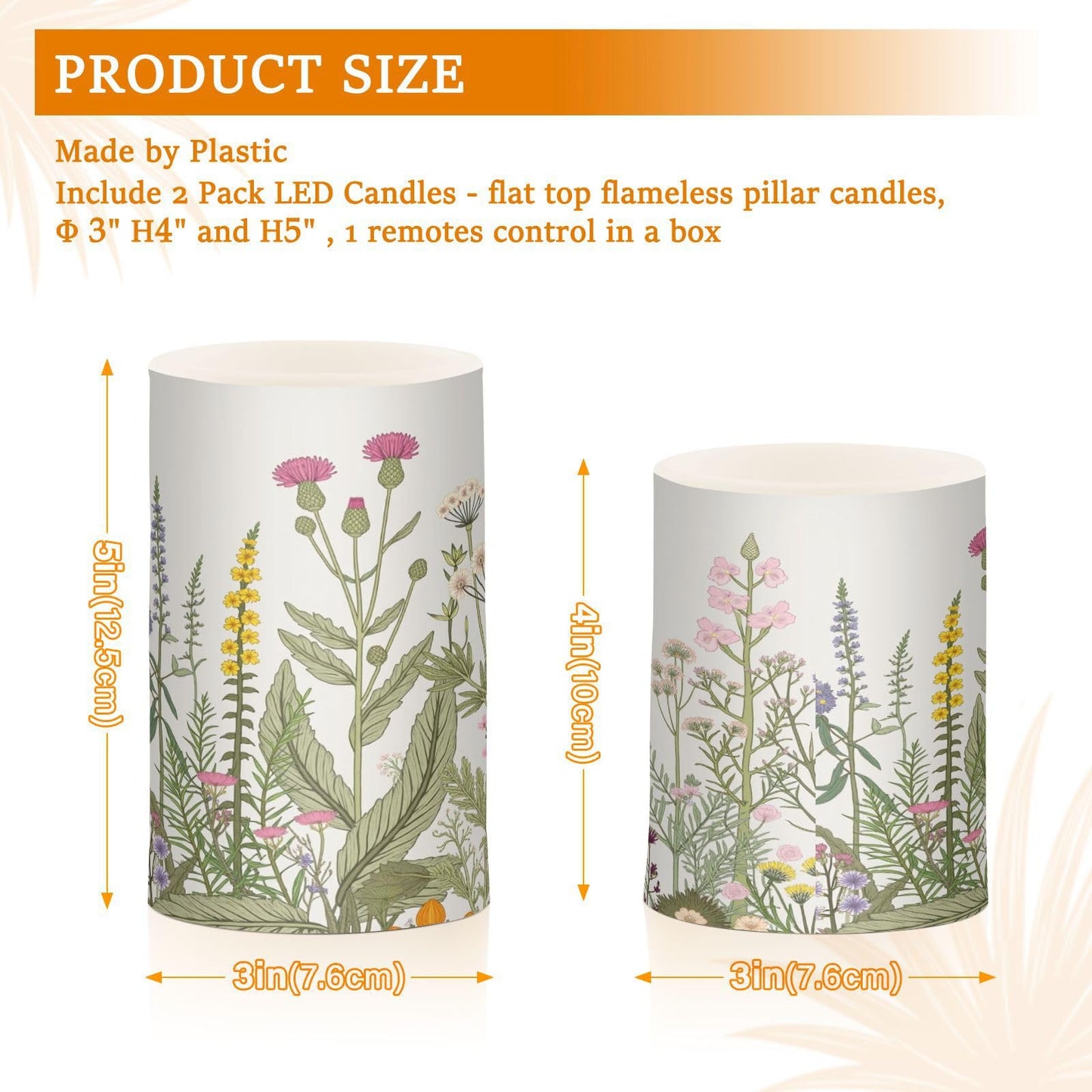 BOENLE Flickering Flameless Candles, Flowers Herbs Wildflowers Botanical LED Candles with Remote Timer, Set of 2 Battery Operated Candle for Valentine Wedding Birthday
