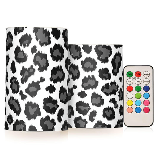 WEVIBOFU Black Grey Leopard Pattern Flickering Flameless Candles LED Battery Operated with Remote Timer Pillar Candles for Home Birthday Wedding Christmas Decor, Set of 2