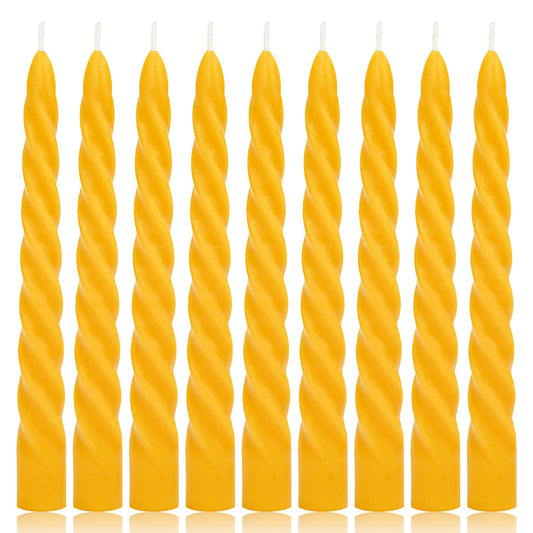 16 Pack Beeswax Taper Candles 7 inch Spiral Beeswax Candles 7 Hours Burning Natural Pure Bees Wax Candlesticks Unscented Smokeless Yellow Bees Wax Candles for Home Prayer