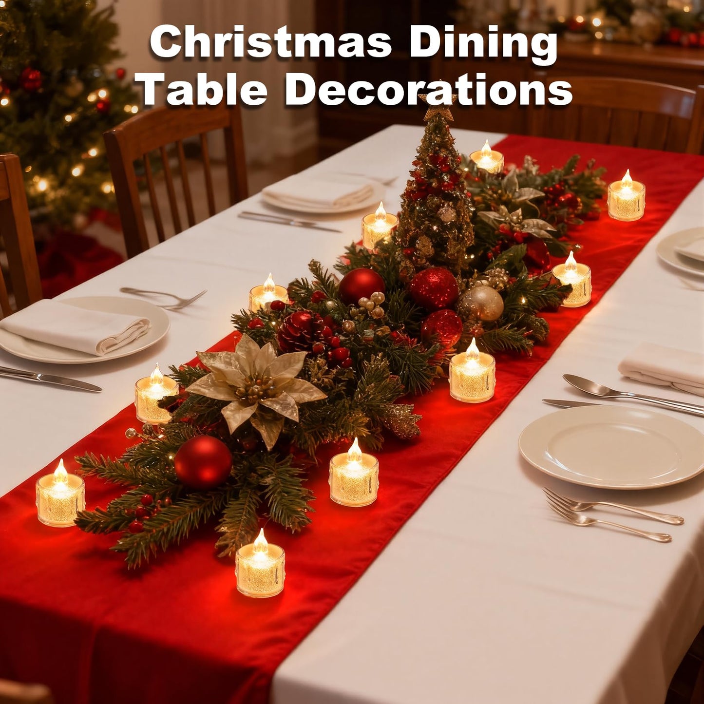 gobutend LED Flameless Candles, 24Pcs Crystal LED Tea Lights Battery Operated for Christmas Romantic Night Wedding Anniversary Table Party Decoration