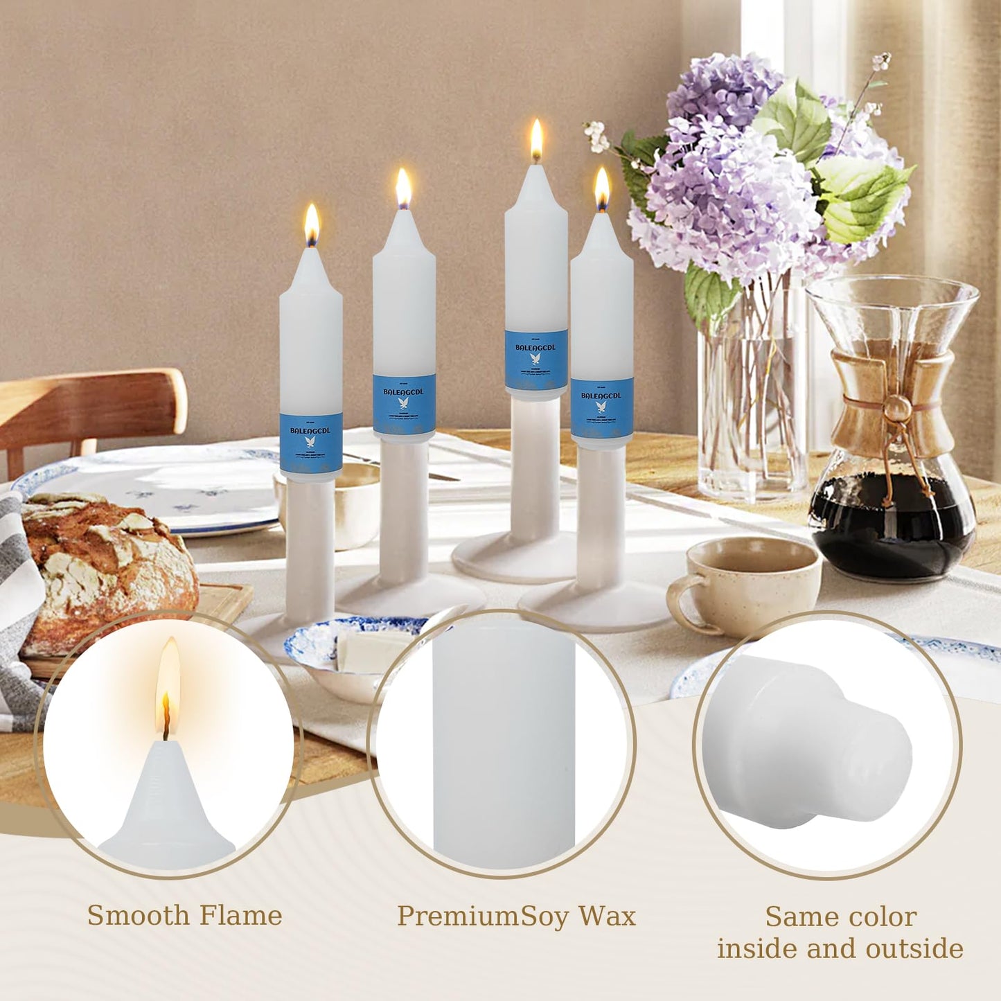 Smokeless Candlesticks Short Taper Candle,Unscented 5 Inches White Candle Sticks Dripless Tapered Candles for Weddings Festive Women Gifts(Set of 4-White)