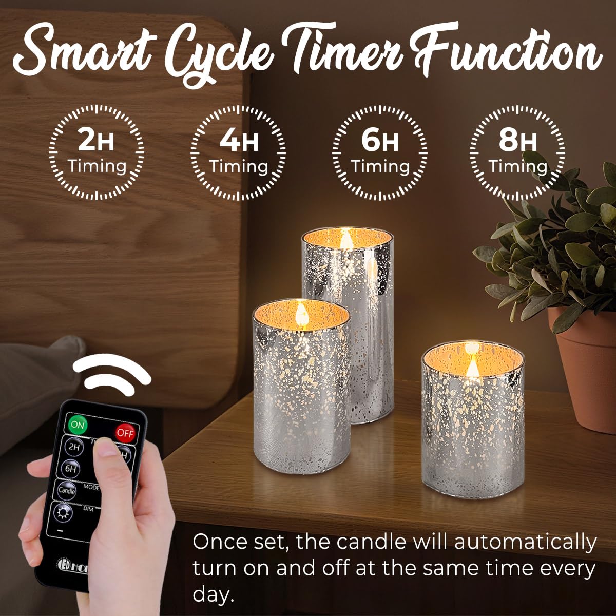 LEDHOLYT Rechargeable Flameless Candle, Flickering LED Pillar Glass Fake Candle with Remote and Timer, Built-in Battery Real Wax Electronic Candle for Room Decoration, Set of 3