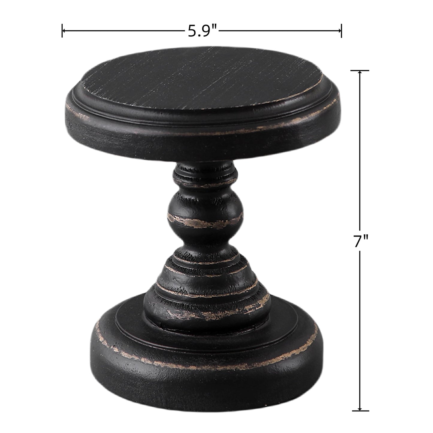 SOFE Black Wood Display Riser, Rustic Small Pedestal Stand/Planter Stands, Tray Holder for Decor, Unique Wooden Base 7 Inches Tall for Mini Items, Candle, Figurine