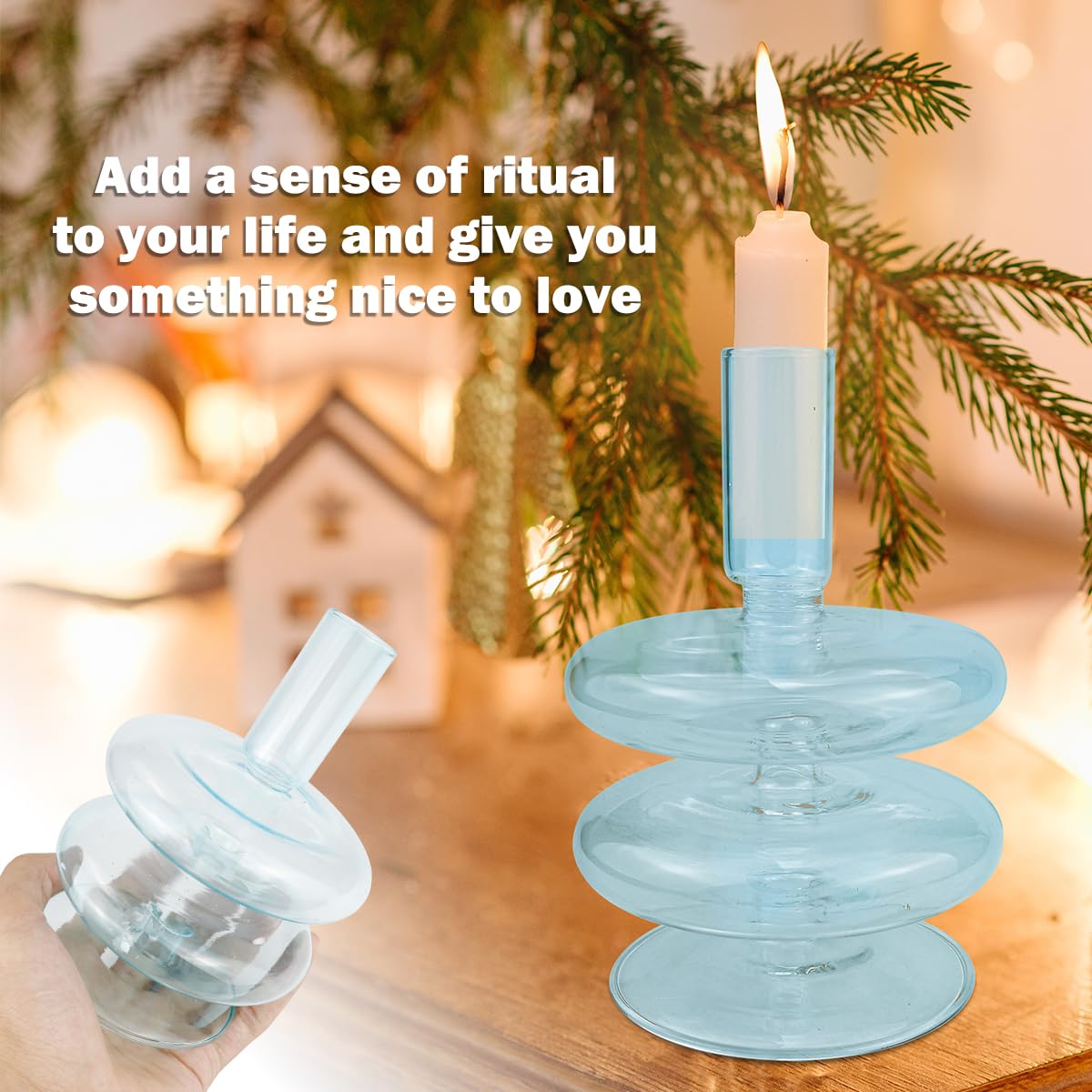 LNQ LUNIQI Clear Taper Candle Holders Glass Candle Stick Holder Modern Candle Holders for Tapered Candlesticks Wedding Reception Centerpieces Christmas（Light Blue）