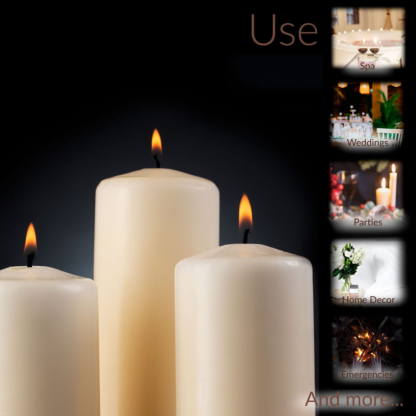 SPAAS Ivory Pillar Candles - 9 Pack | 6 Inch Large Ivory Dripless Pillar Candles for Home Decor, Memorial, Vigil, Parties, Wedding, Decorative Lantern