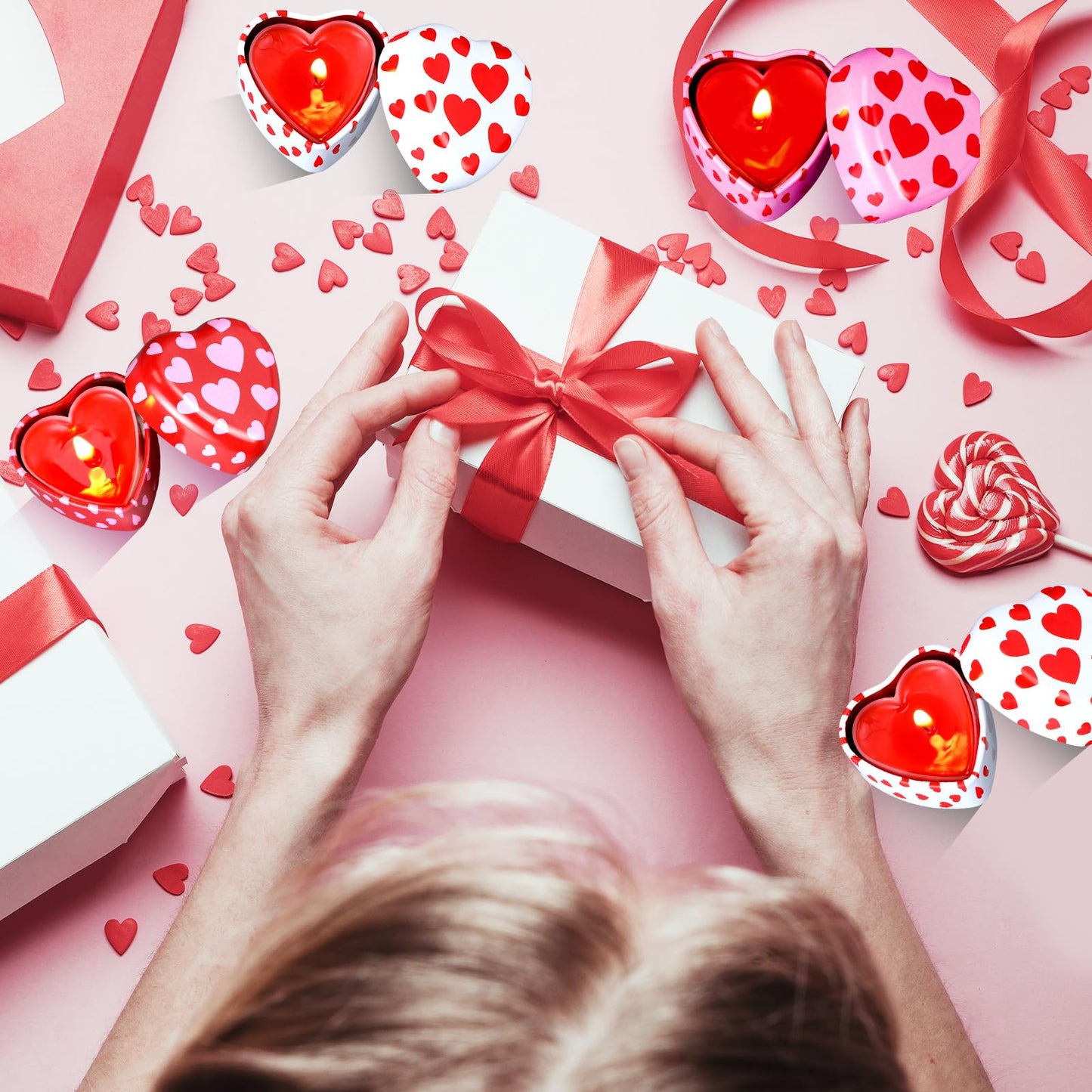 MorningRo 24 Pcs Valentine Heart Candle Tins with Lids Empty Heart Shaped Candle Jars 2 oz Containers Box for DIY Making Candles Valentine Gifts (Colorful)