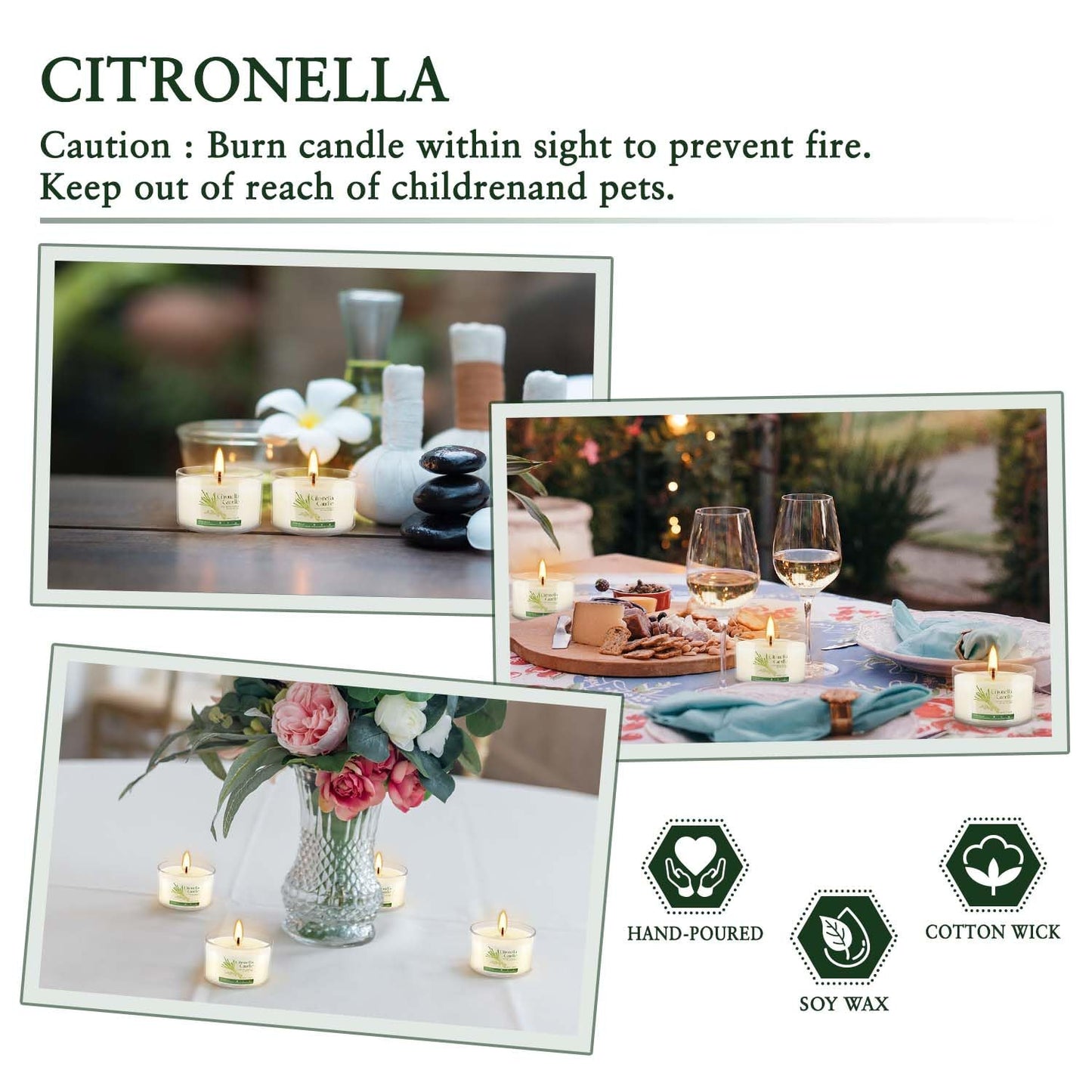 CAKETYCG 40-Pack Citronella Scented Tealight Candles -Outdoor Candles Natural Soy Wax Candle Bulk, Smokeless & Long-Lasting for Yard, Picnic, Camping Outdoor Comfort.