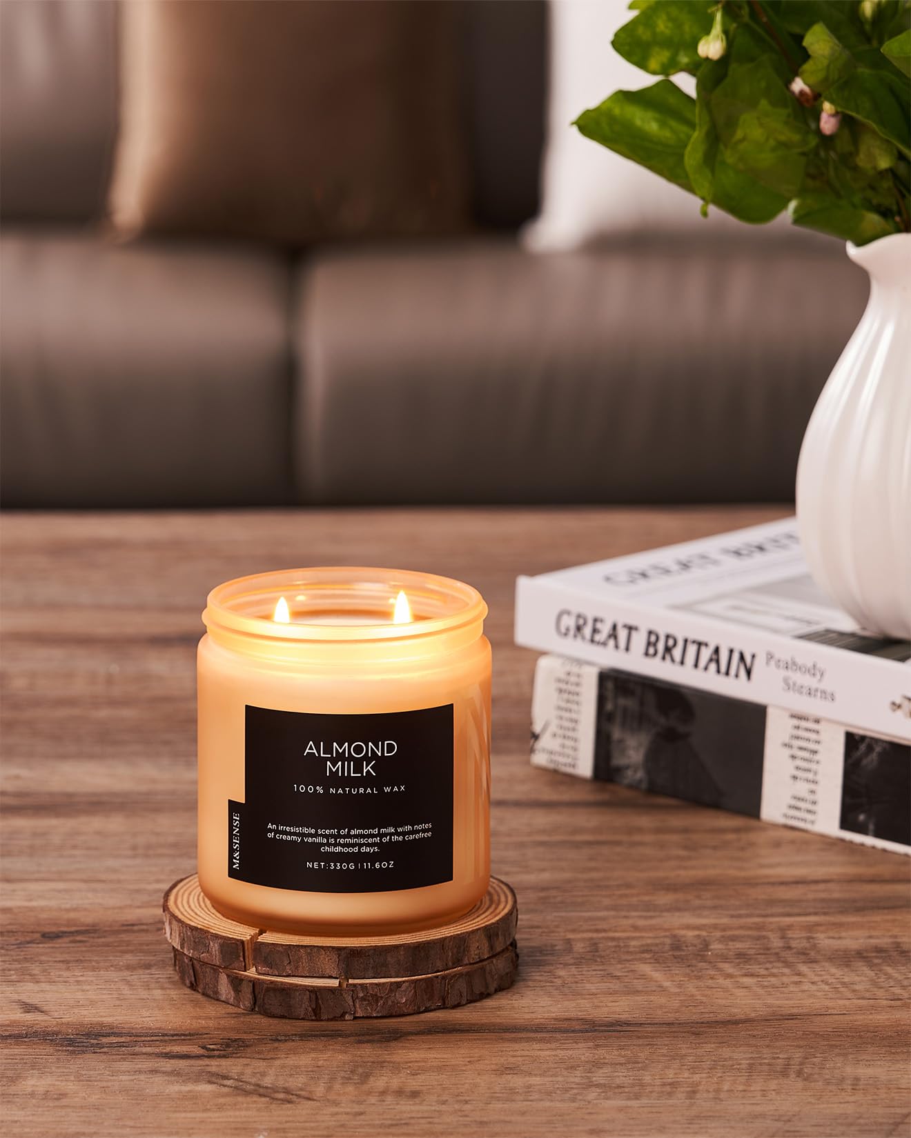 M&SENSE Creamy Vanilla Scented Candle, 11.6oz Clean Non Toxic Home Sweet Scent 70 Hours Burn Time Fragrance Candle for Home Decor 2 Wick Natural Soy Wax