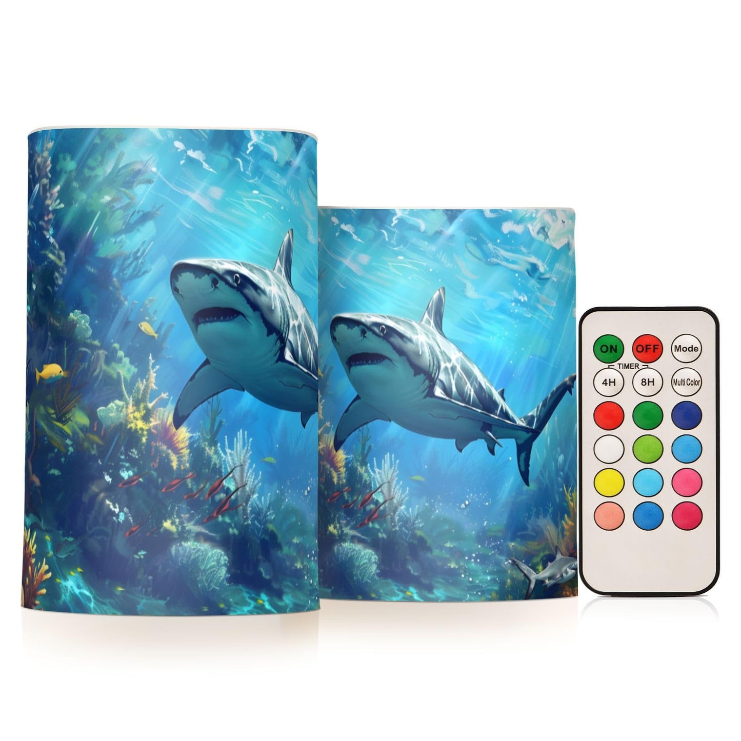 ALAZA Shark Ocean Flameless Candles, LED Pillar Candles with Remote Timer, Battery Operated Candles Set of 2