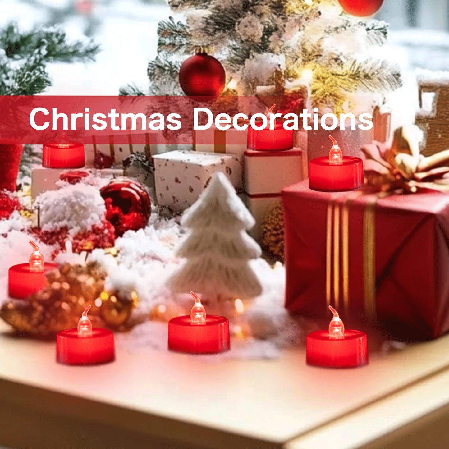 LANKER 24 Pack LED Tea Lights Candles, Flickering Red Flameless Tealights, Long Lasting Battery Operated Fake Candles, Decoration for Wedding, Halloween and Christmas (Red - 24pcs)