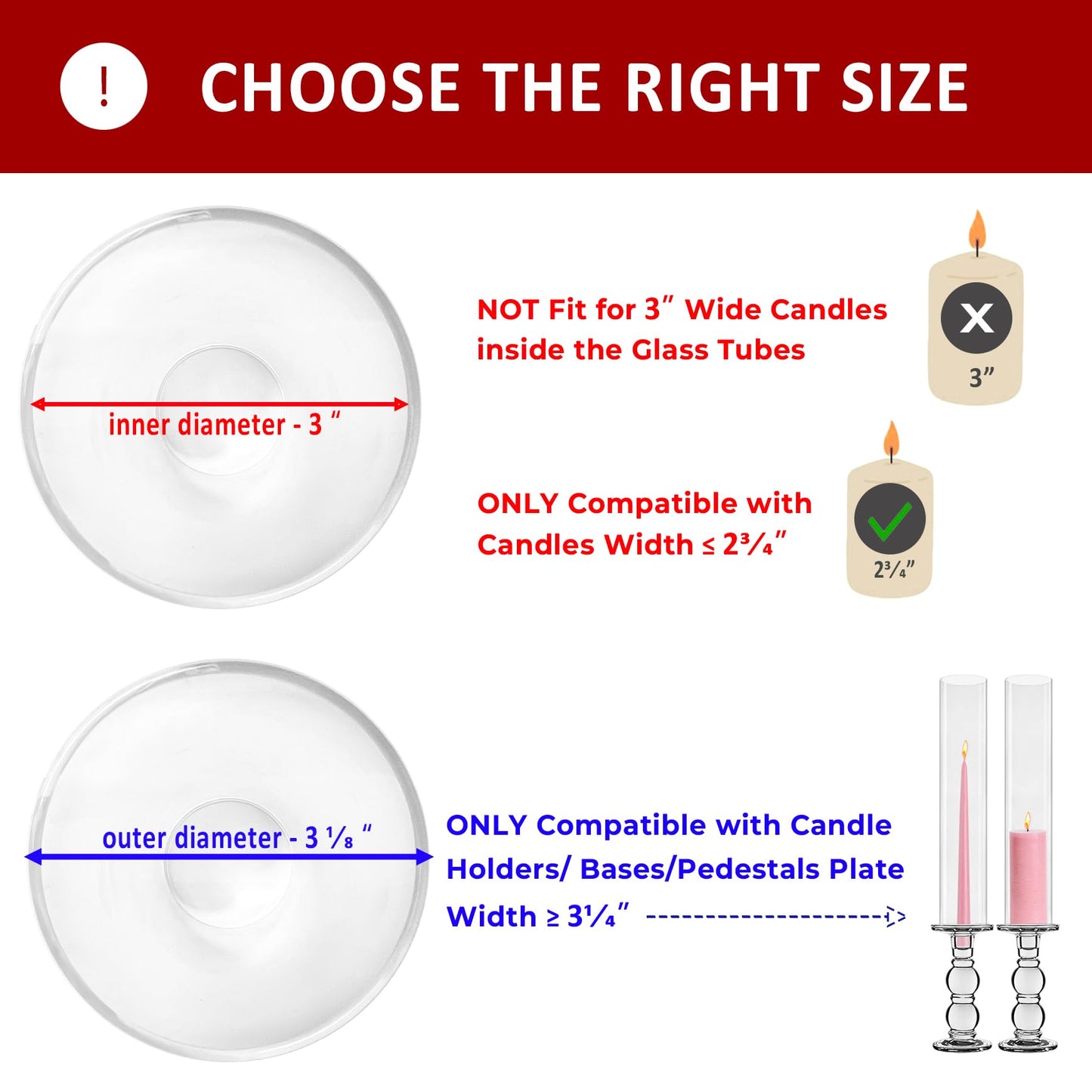 CYS EXCEL 6 PCS (H:16" D:3") Open Ended Clear Glass Hurricane Candleholder Tube Lamp Shade Open Flame Candlestick Holder Chimney Tube Cover Bottomless Cylinder