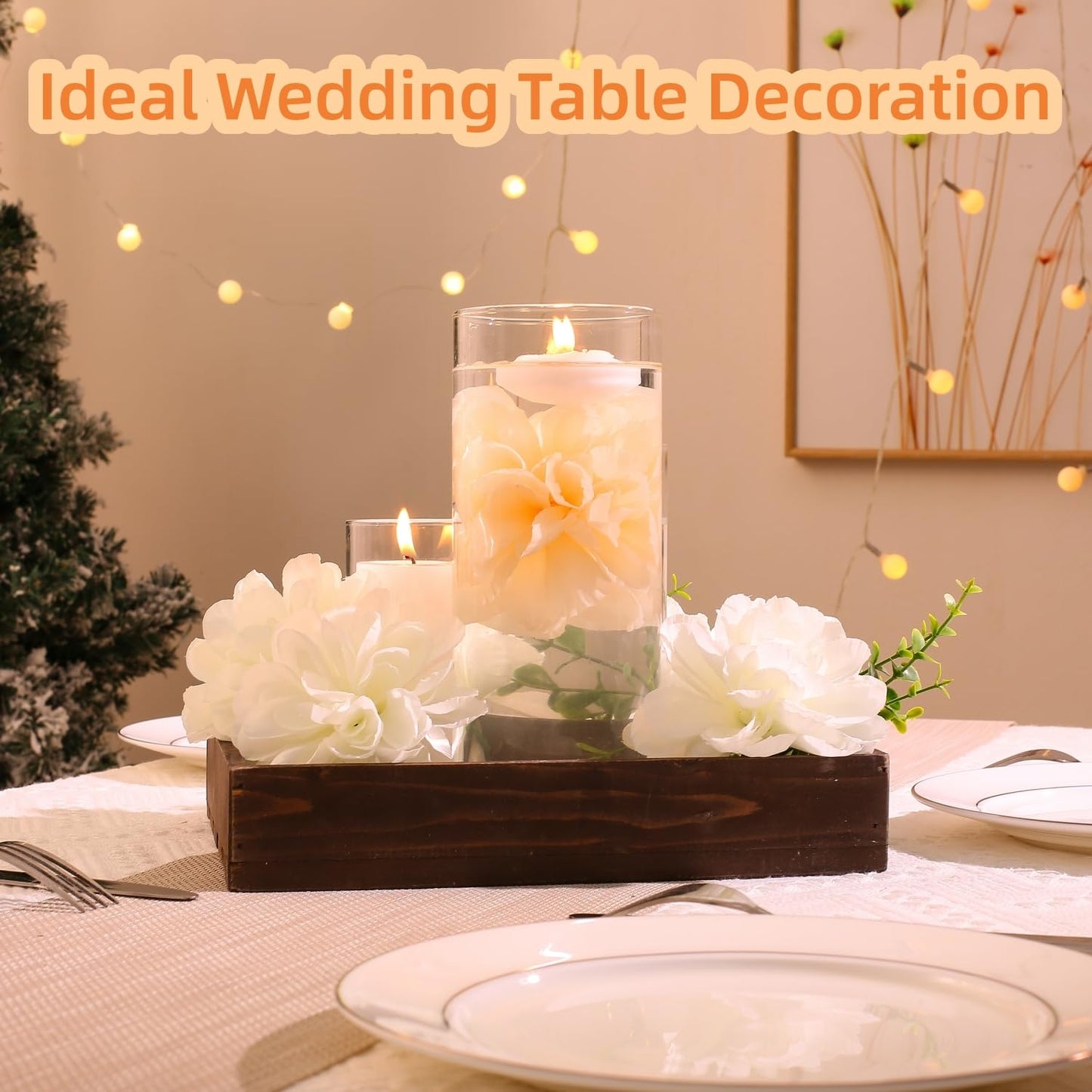 WPPNSY 24 Pcs Floating Candles for Centerpieces and Floating Flowers Artificial Flowers Head Vase Filler for Party Home Table Wedding Centerpieces Decoration (Champagne)