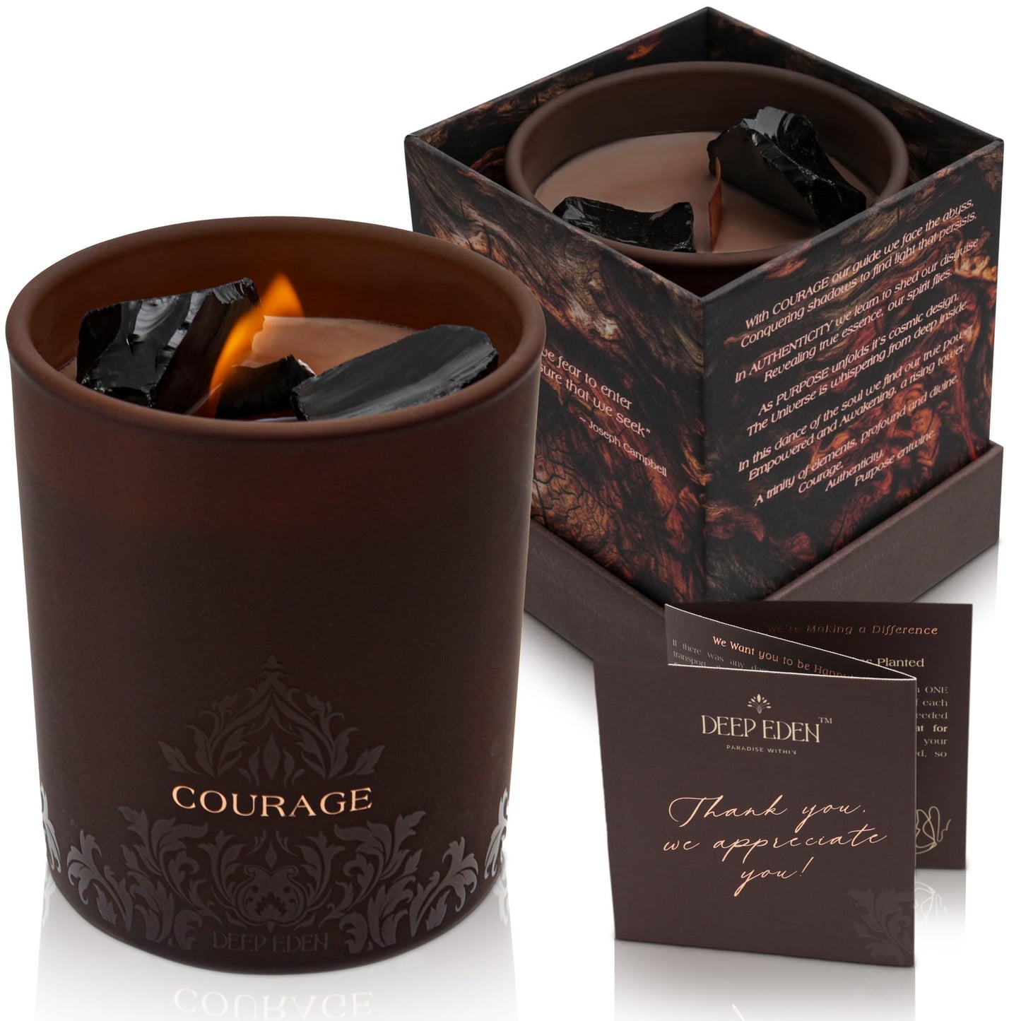 Forest Mahogany Scented Crystal Candle - Luxury Empowerment Candle with Black Tourmaline Crystals - 7.4oz Natural Soy, Coconut & Beeswax Wood Wick Candles for Men