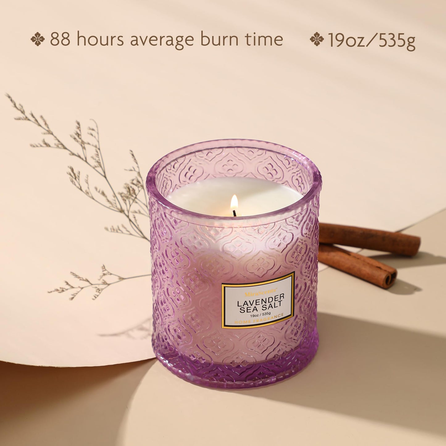 Lavender Scented Candle, 19oz Large Soy Wax Aromatherapy Candle, Lavender Sea Salt Luxury Glass Jar Candle for Home Decor, Relaxation Gifts for Women