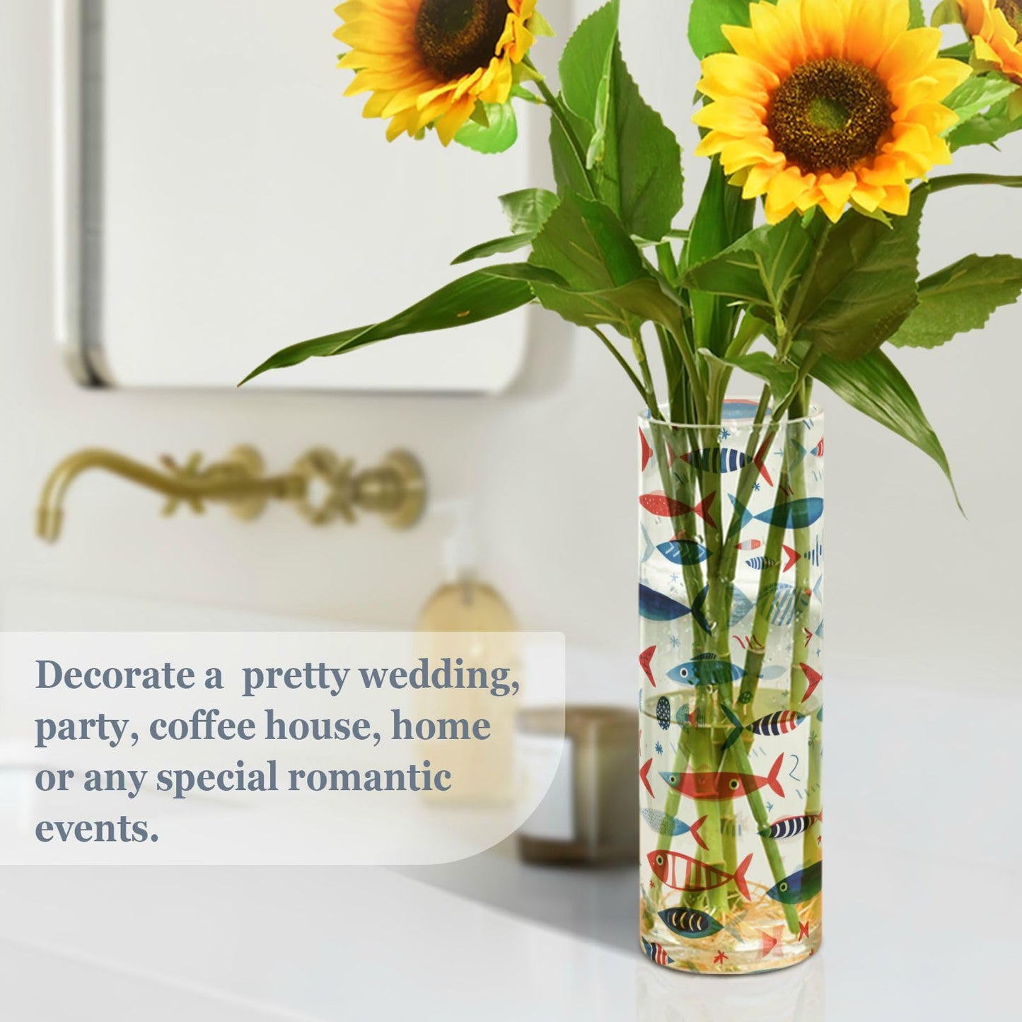 Fish Pattern Flower Vase Bud Vase Home Decor for Dining Table Office Bedroom Living Room