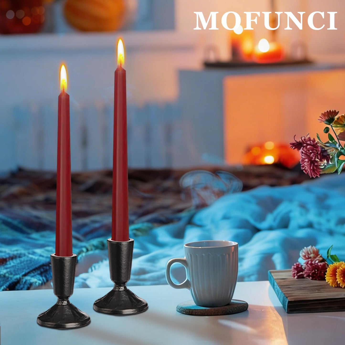 Mofunci Iron Taper Candle Holder Set of 2, Heavy Candlestick Holders Black Candle Holders for Table Centerpiece, Weddings, Mantel and Party Decor