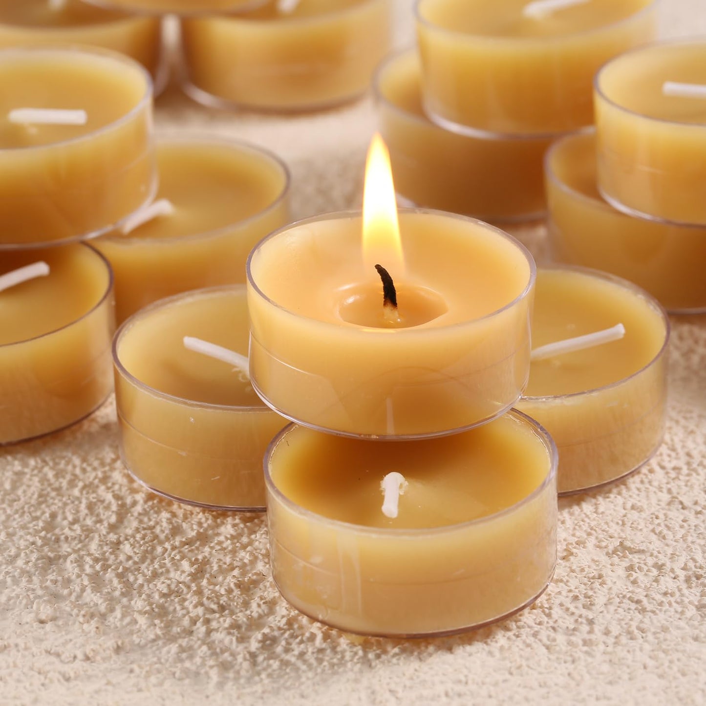 PUQITEN 36 Pack Beeswax Tealight Candles | 3.5-4 Hour Extended Burn Time | Natural Beeswax Tealights | Dripless & Smokeless Beeswax Votive Candles | for Home Deco, Fragrance,Meditation.(36 Pack)