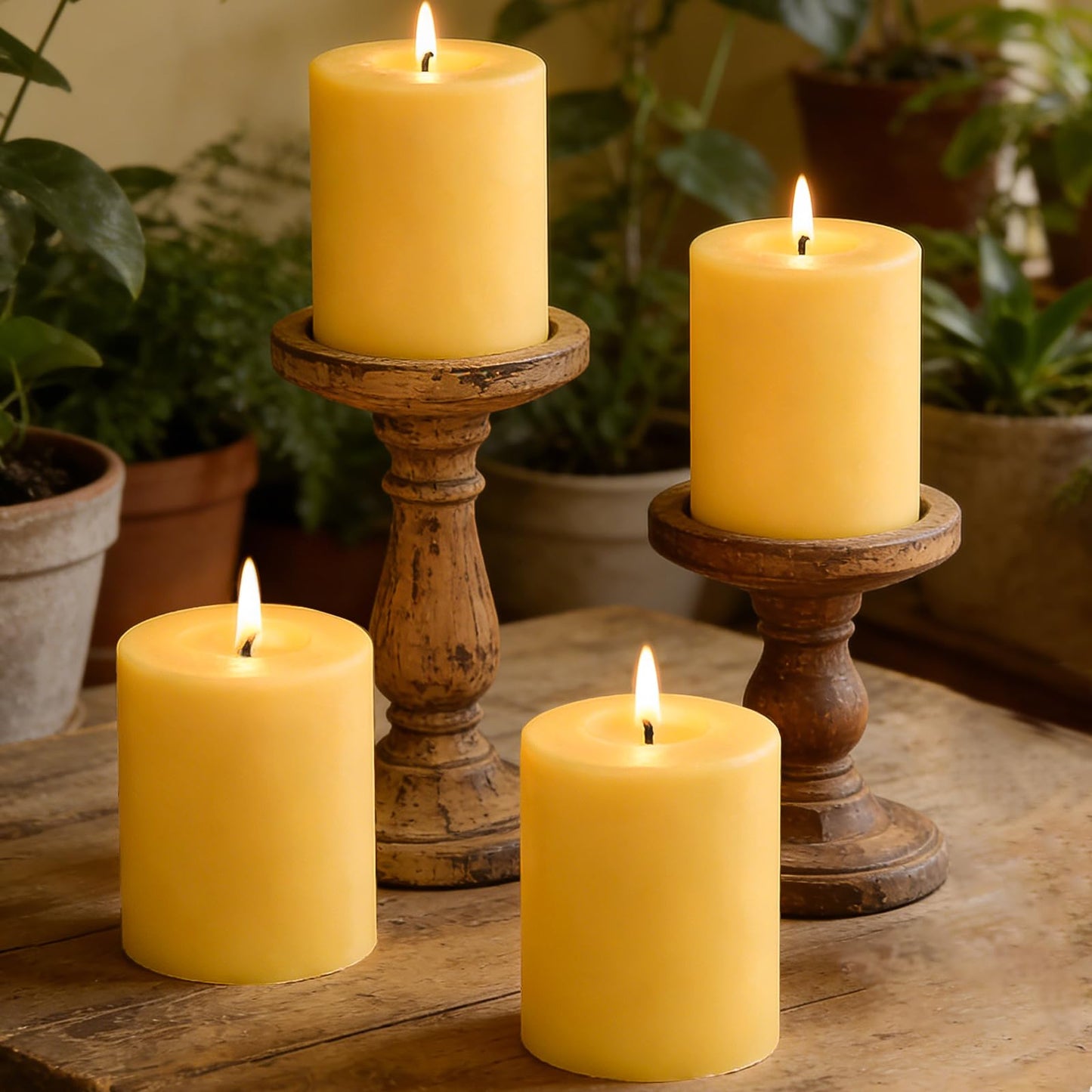 Natural Beeswax Candles Pillar 3x4 inch, 4 Packs Pure Beeswax Candle Non Toxic for Home Decor, Large Bees Wax Pillar Candle with 60 Hours Long Burning Time for Emergency, Meditation, Relax