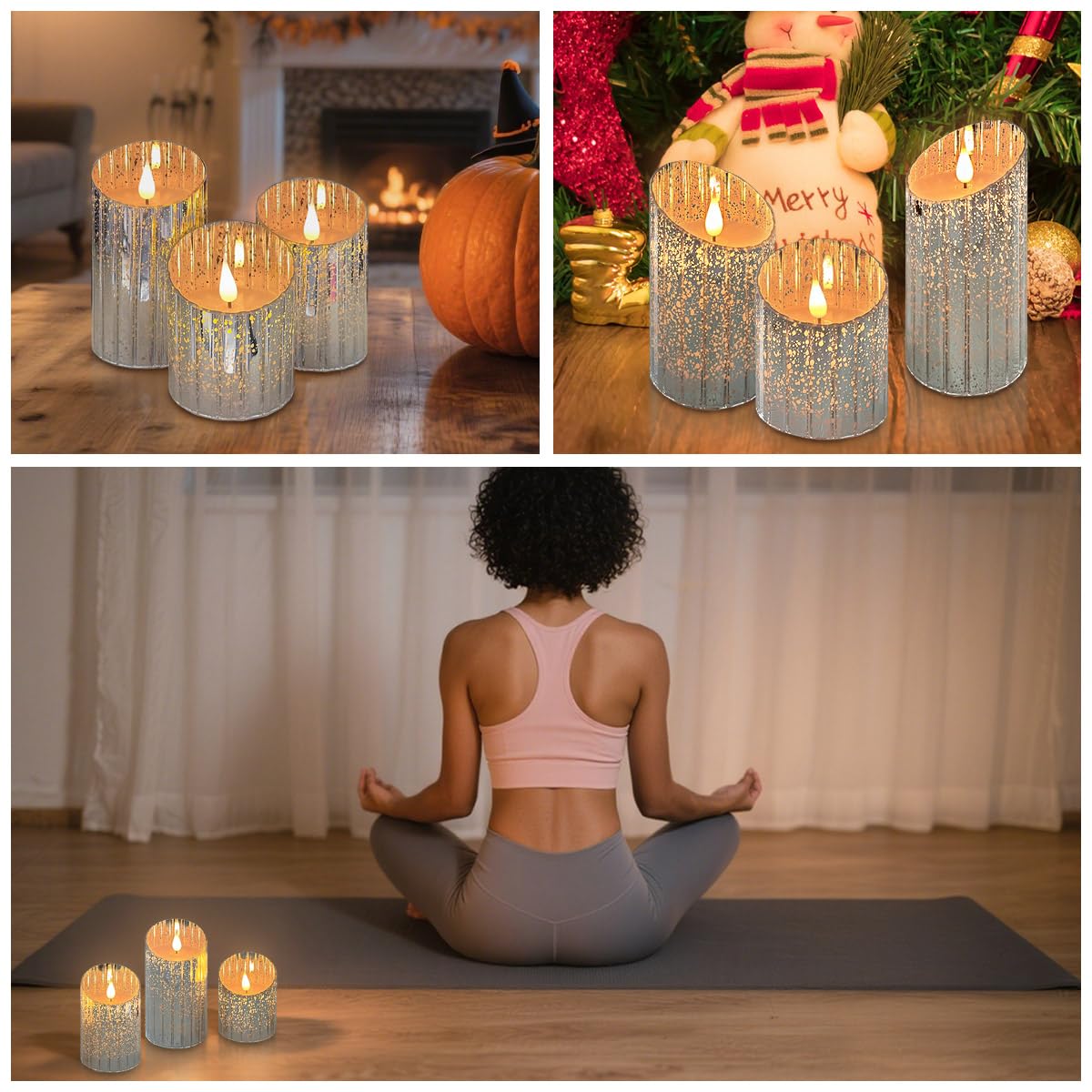LEDHOLYT Rechargeable Flameless Candle, Flickering LED Pillar Glass Fake Candle with Remote and Timer, Built-in Battery Real Wax Electronic Candle for Room Decoration, Set of 3