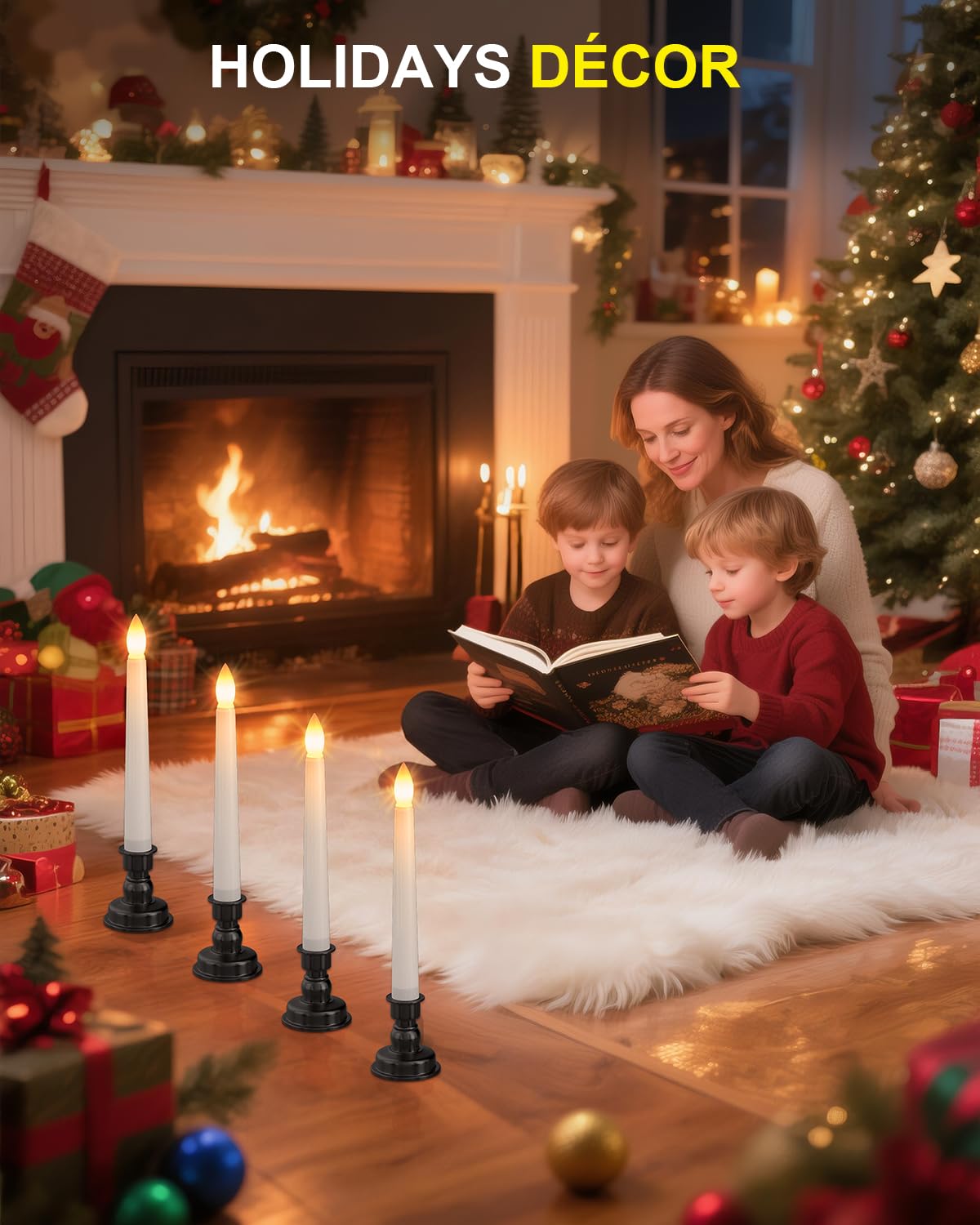 SoulBay 6pcs Christmas Decorations Window Candles with Remote Timer, 7.9inch Battery Operated Flameless Flicker LED Taper Candle Lights w/Black Holders for Home Party Indoor Windowsill Décor
