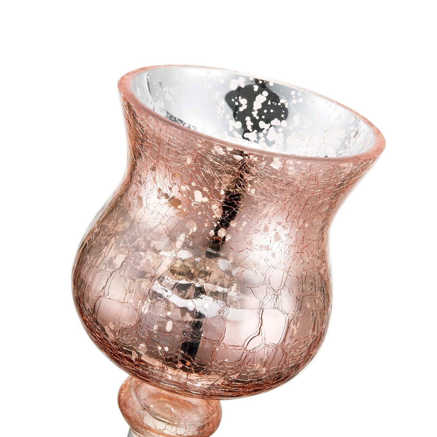Diamond Star Pink Mercury Crackle Glass Long Stem Tealight Candle Holders Centerpieces for Wedding Table, Set of 3 (12",14",15.5" Tall)